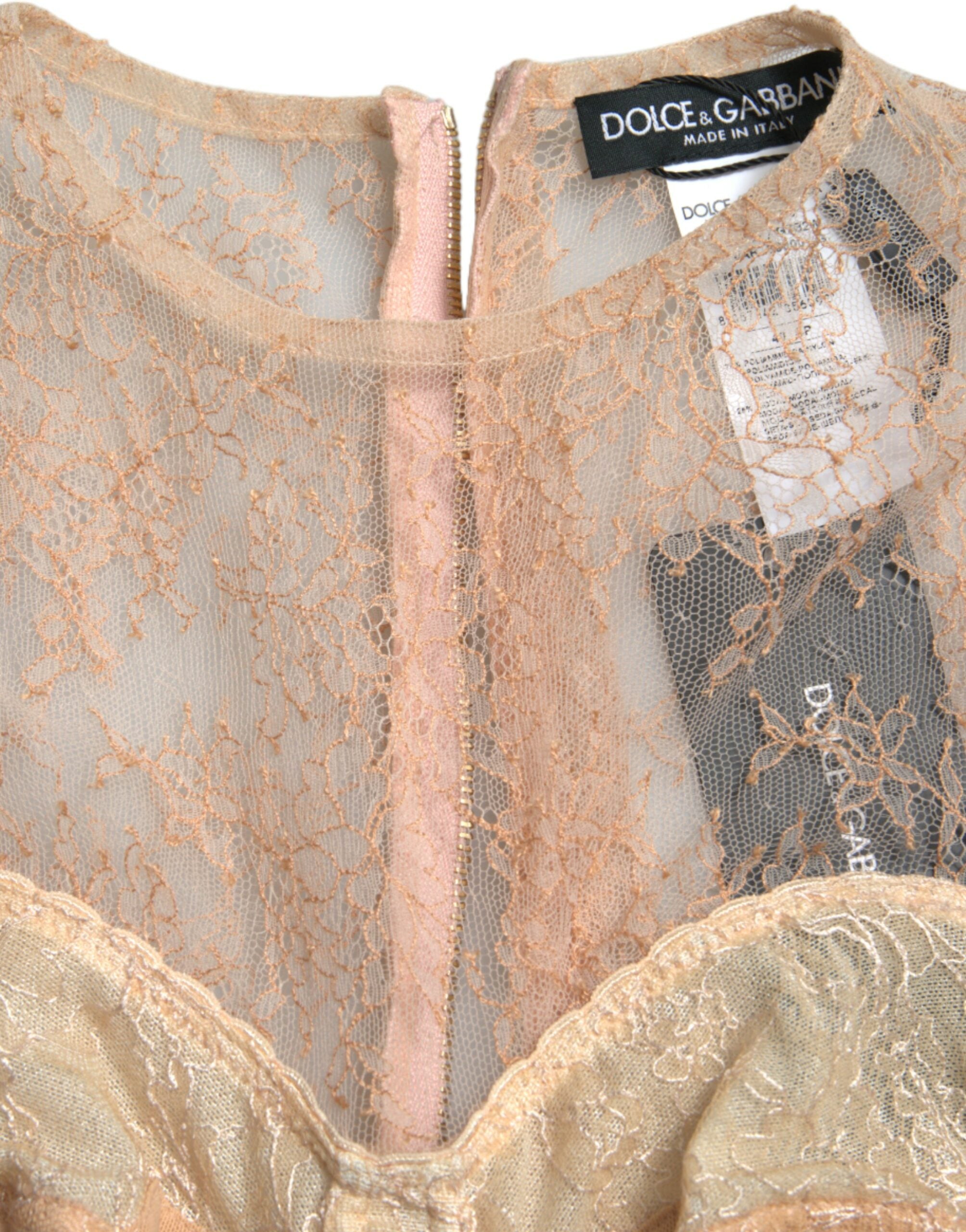 Beige Nylon Floral Lace Bustier Cropped Top - ventzia