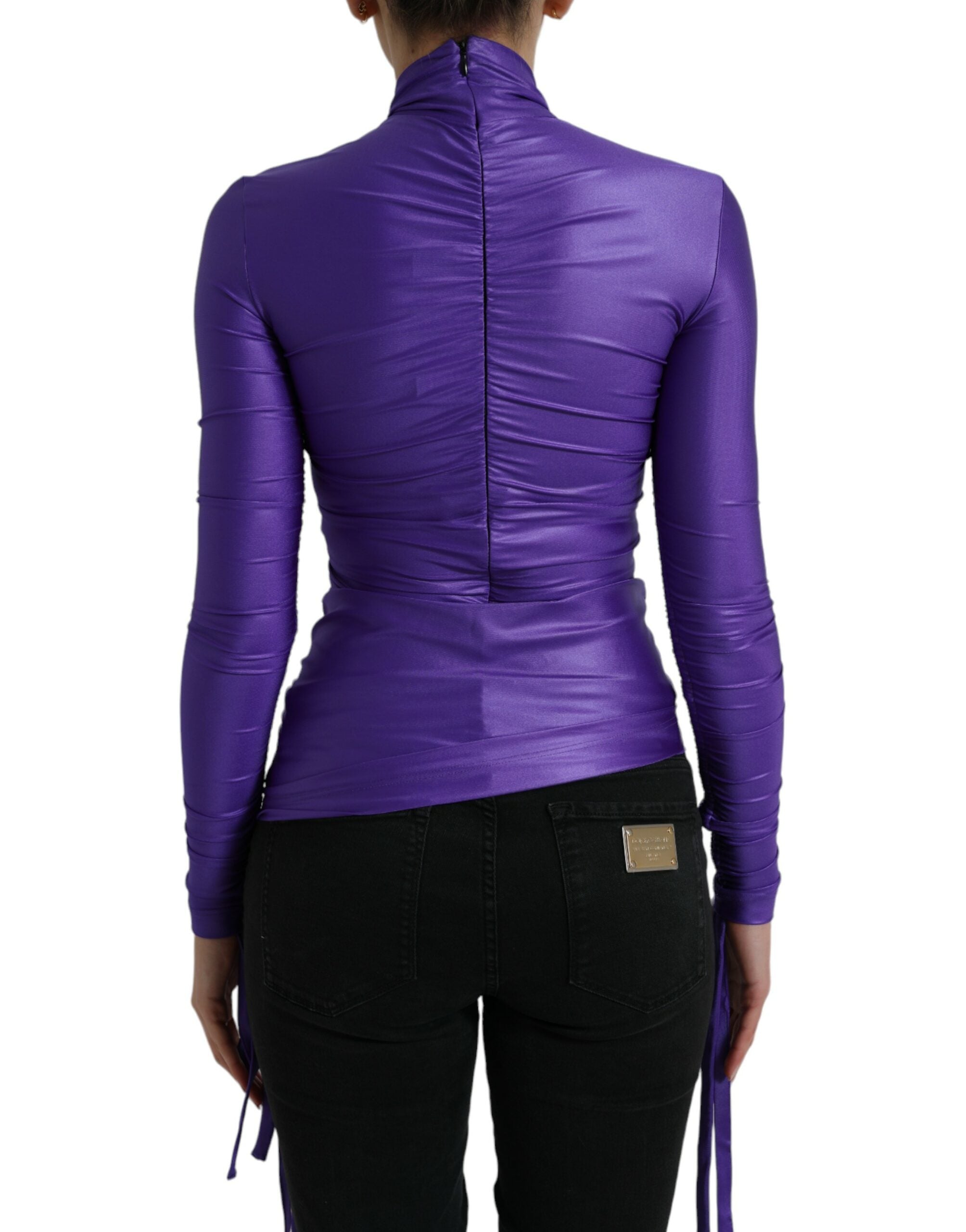 Purple Nylon Stretch Slim Long Sleeves Top - ventzia