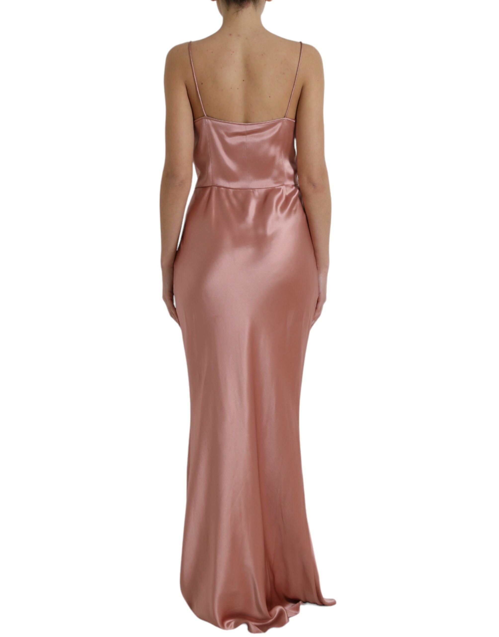 Pink Silk Spaghetti Straps Long Gown Dress - ventzia