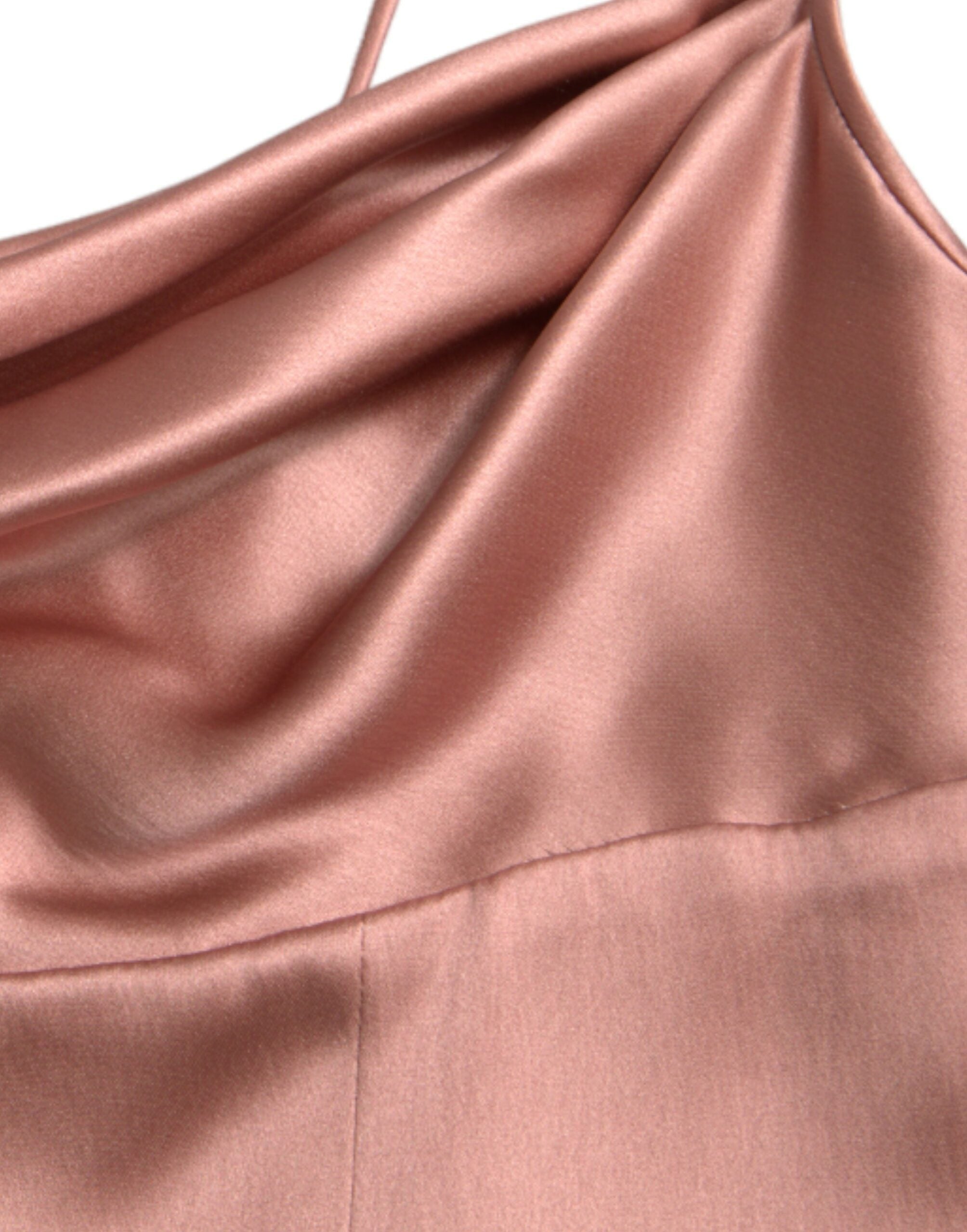 Pink Silk Spaghetti Straps Long Gown Dress - ventzia