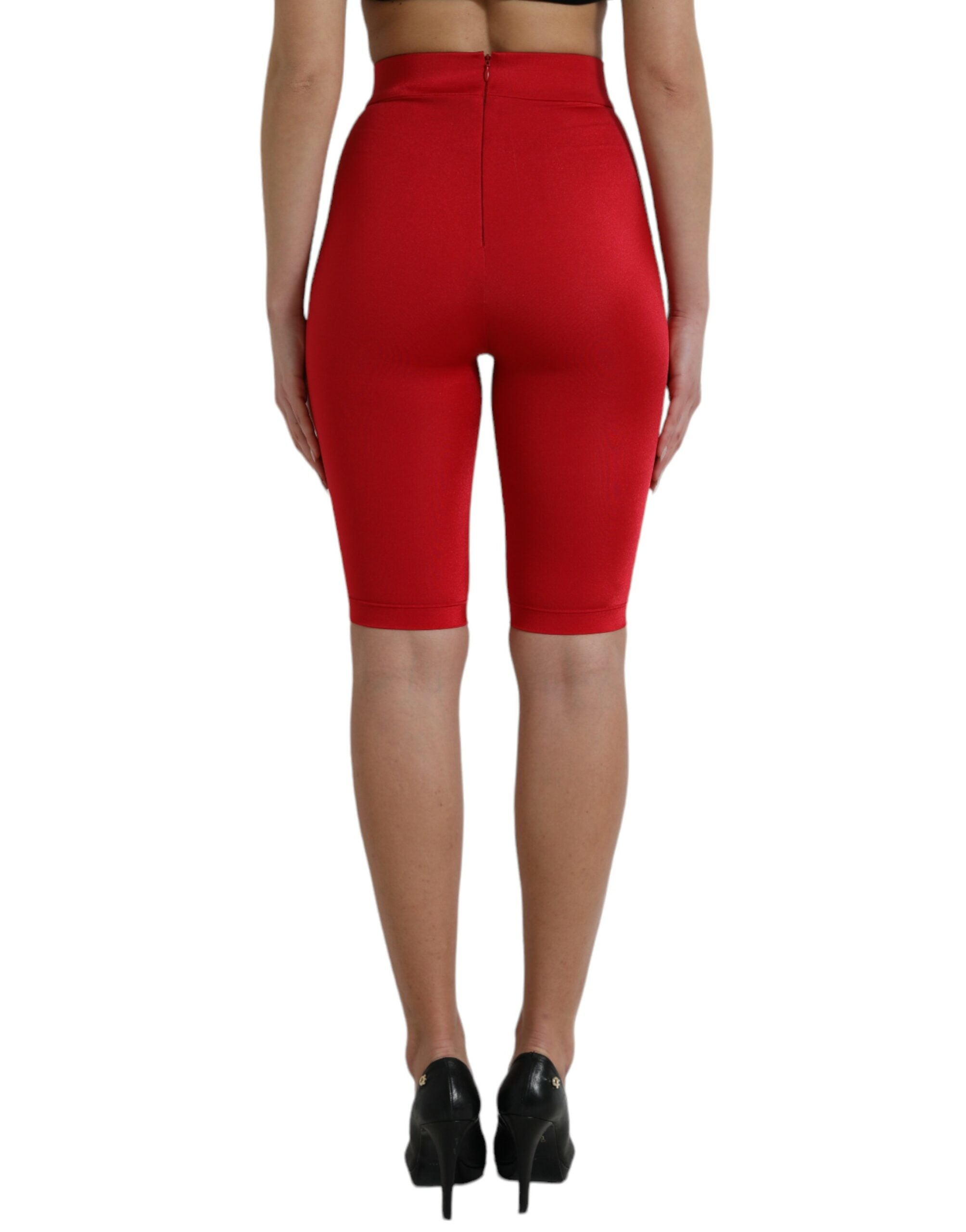 Red Stretch High Waist Cropped Leggings Pants - ventzia