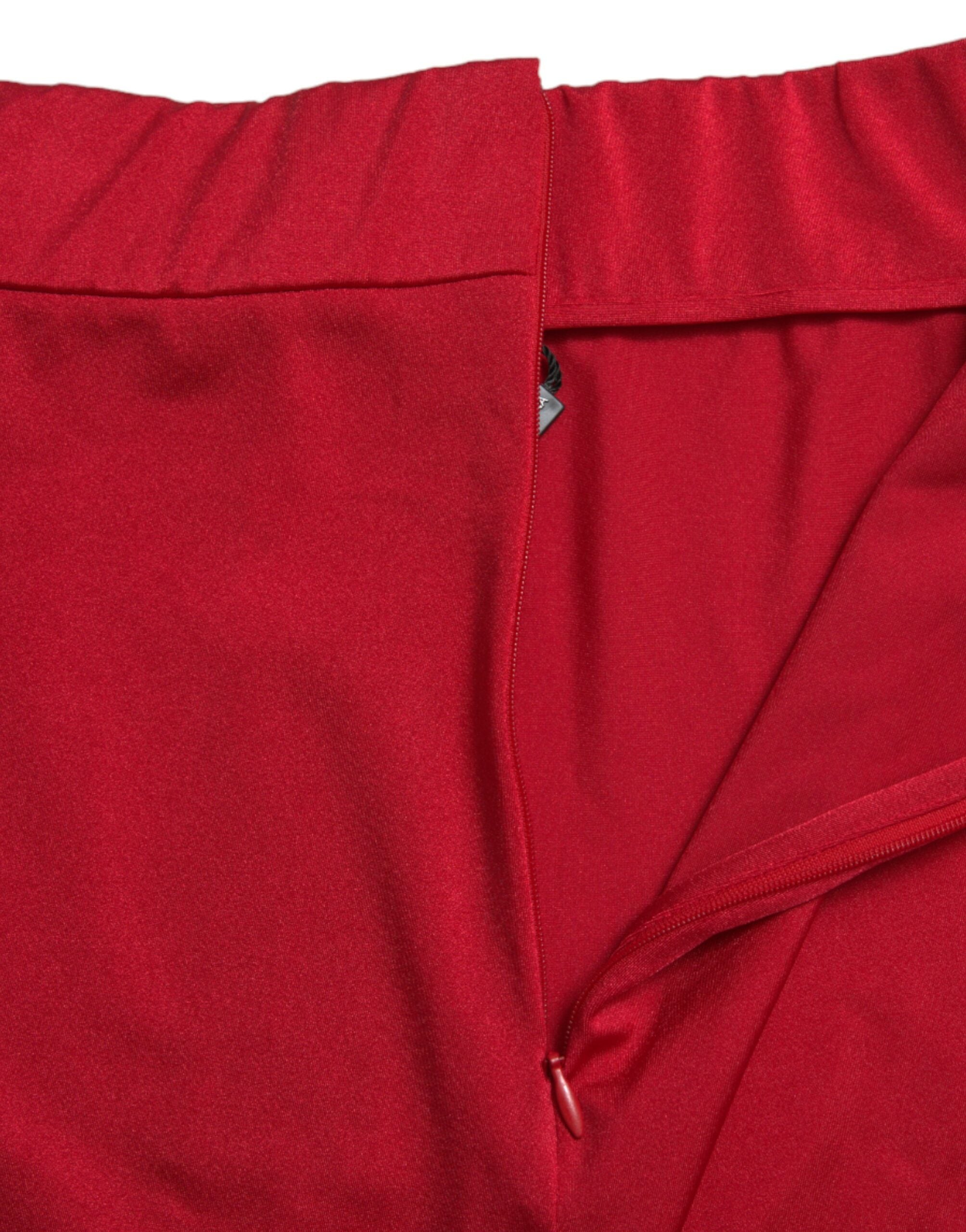 Red Stretch High Waist Cropped Leggings Pants - ventzia