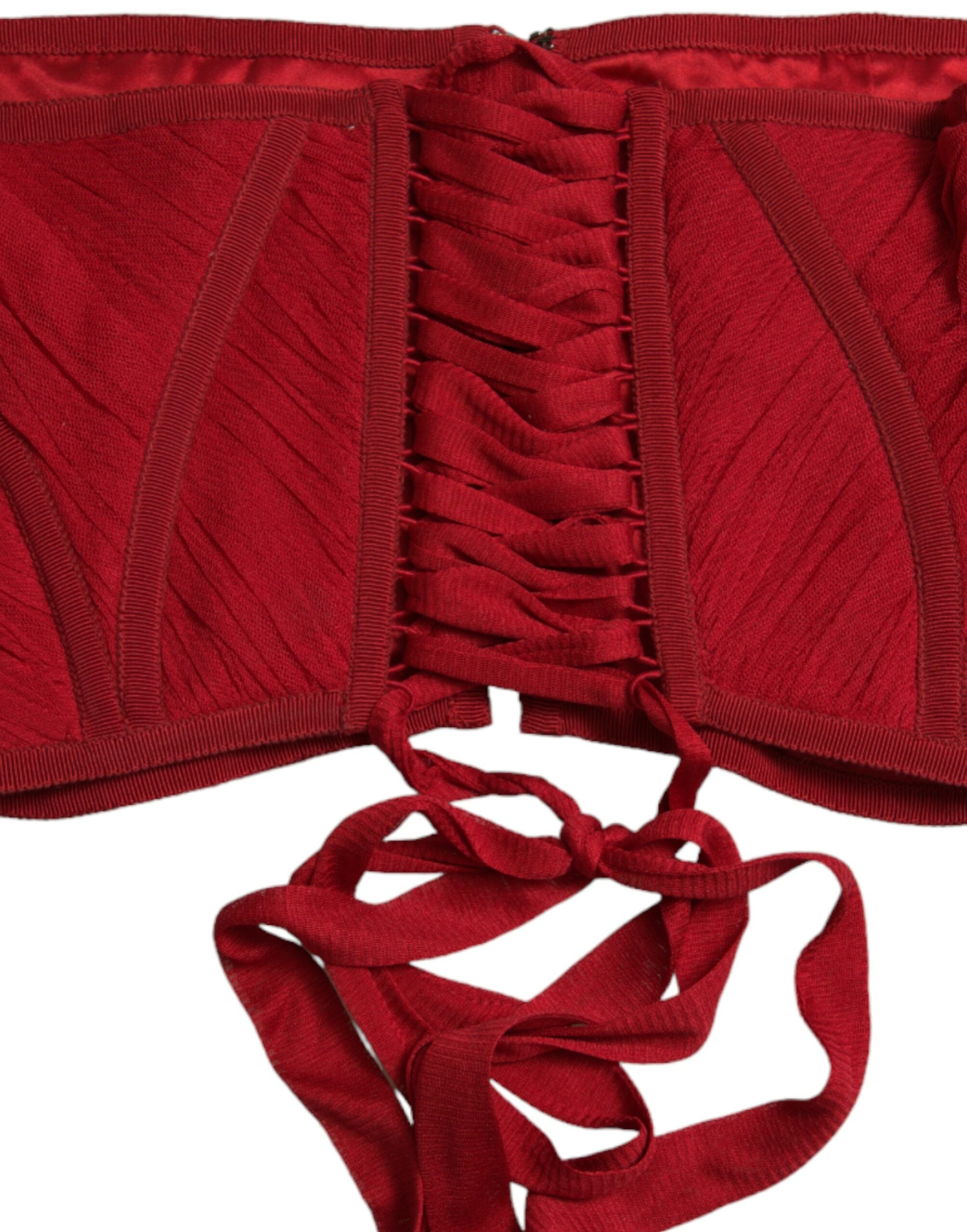 Red Silk Belt Waist Lace Up Strap Corset - ventzia