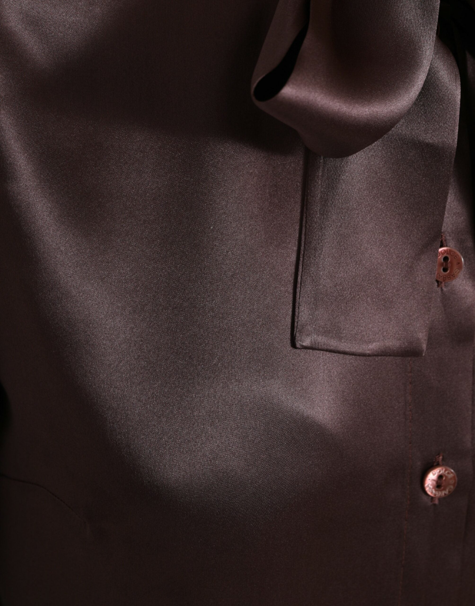 Brown Silk Ascot Collar Long Sleeve Blouse Top - ventzia