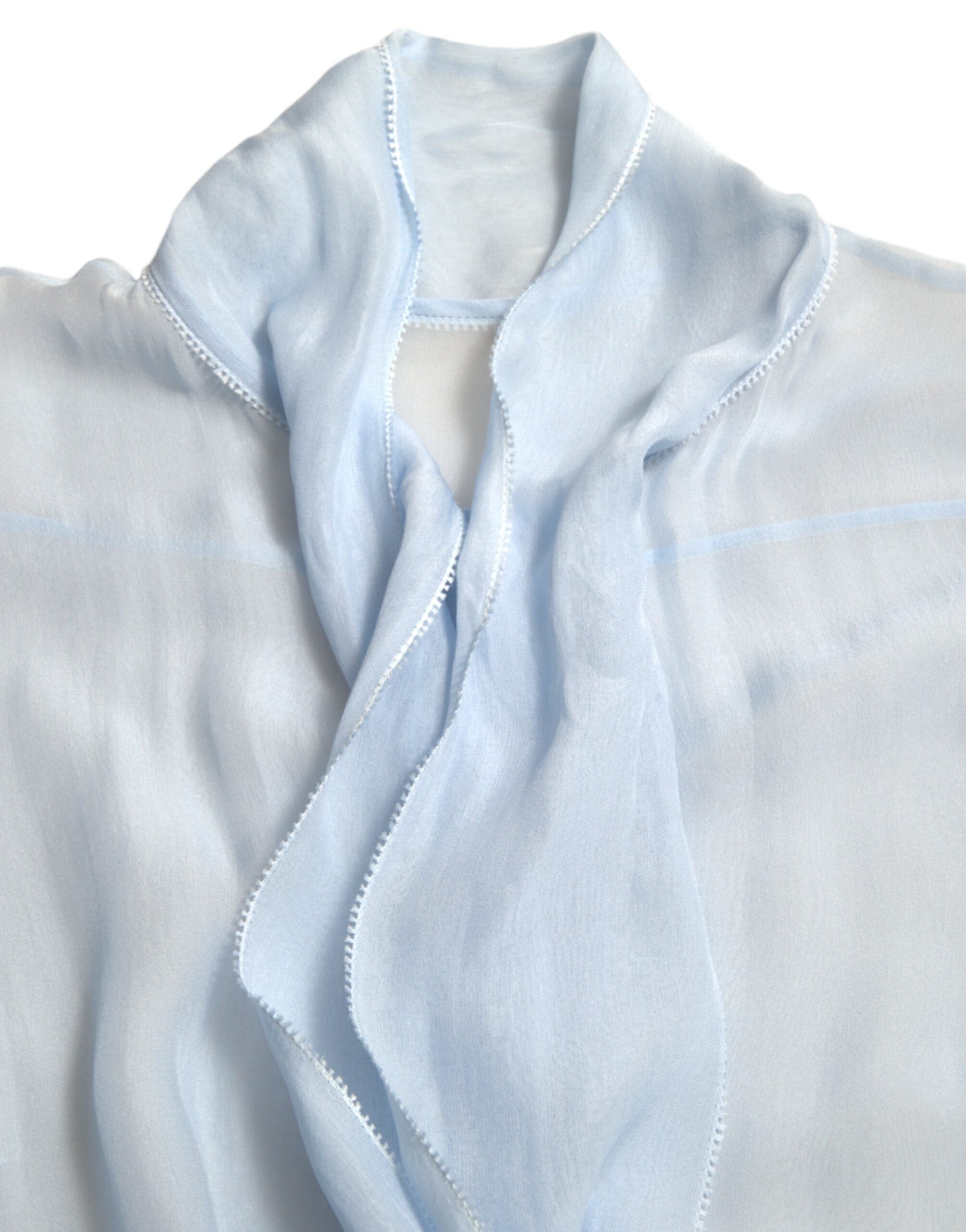 Blue Long Sleeves Ascot Collar Blouse Top - ventzia