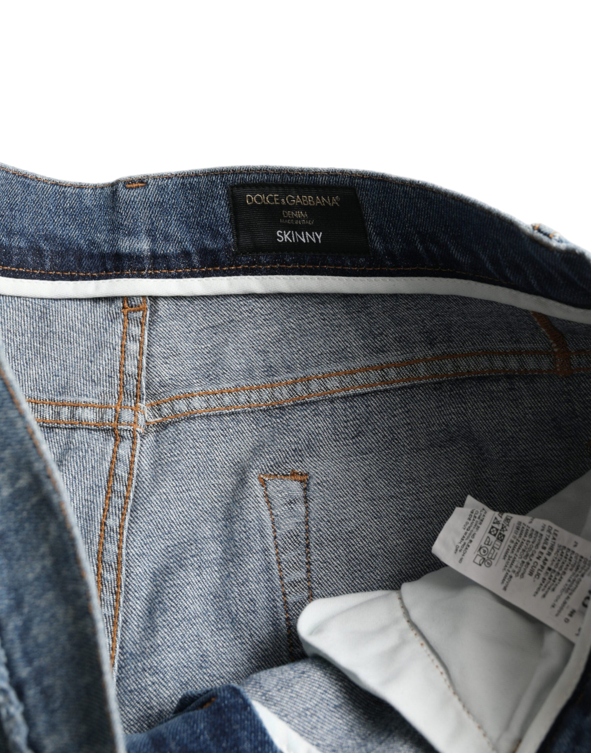 Blue Washed Skinny Cotton Stretch Denim Jeans - ventzia