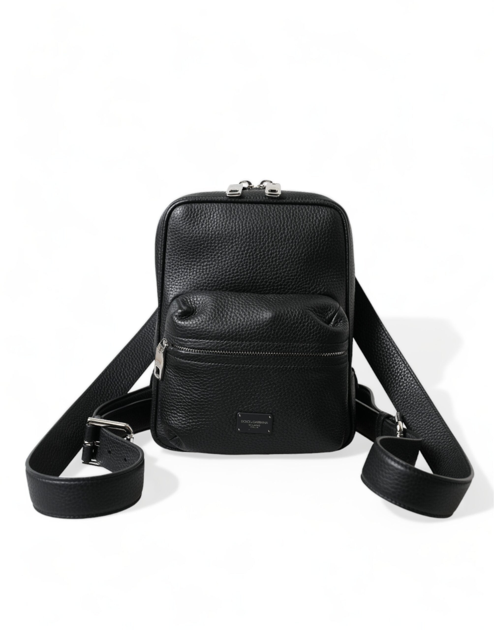 Black Calfskin Leather Logo Palermo Backpack Bag - ventzia