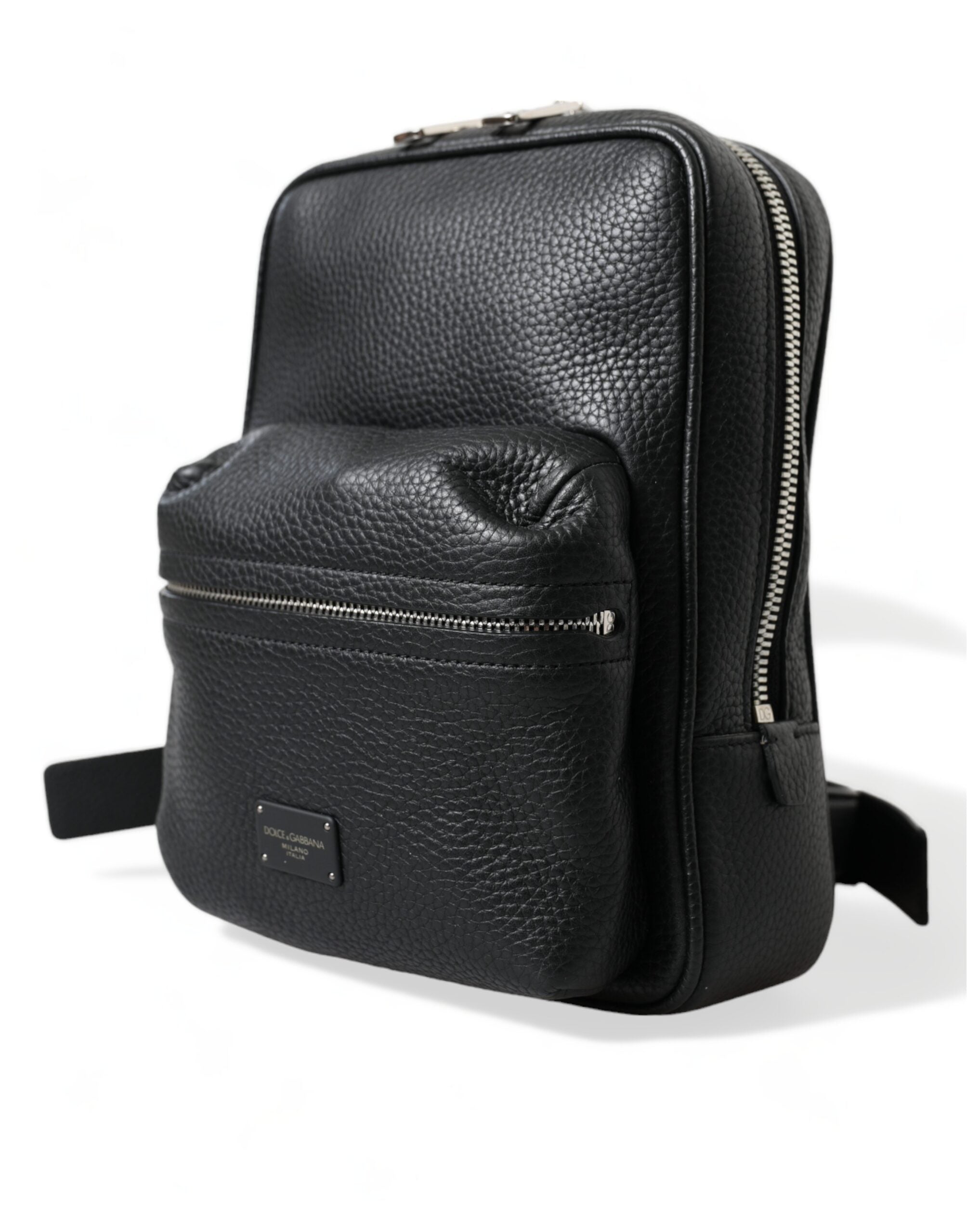 Black Calfskin Leather Logo Palermo Backpack Bag - ventzia