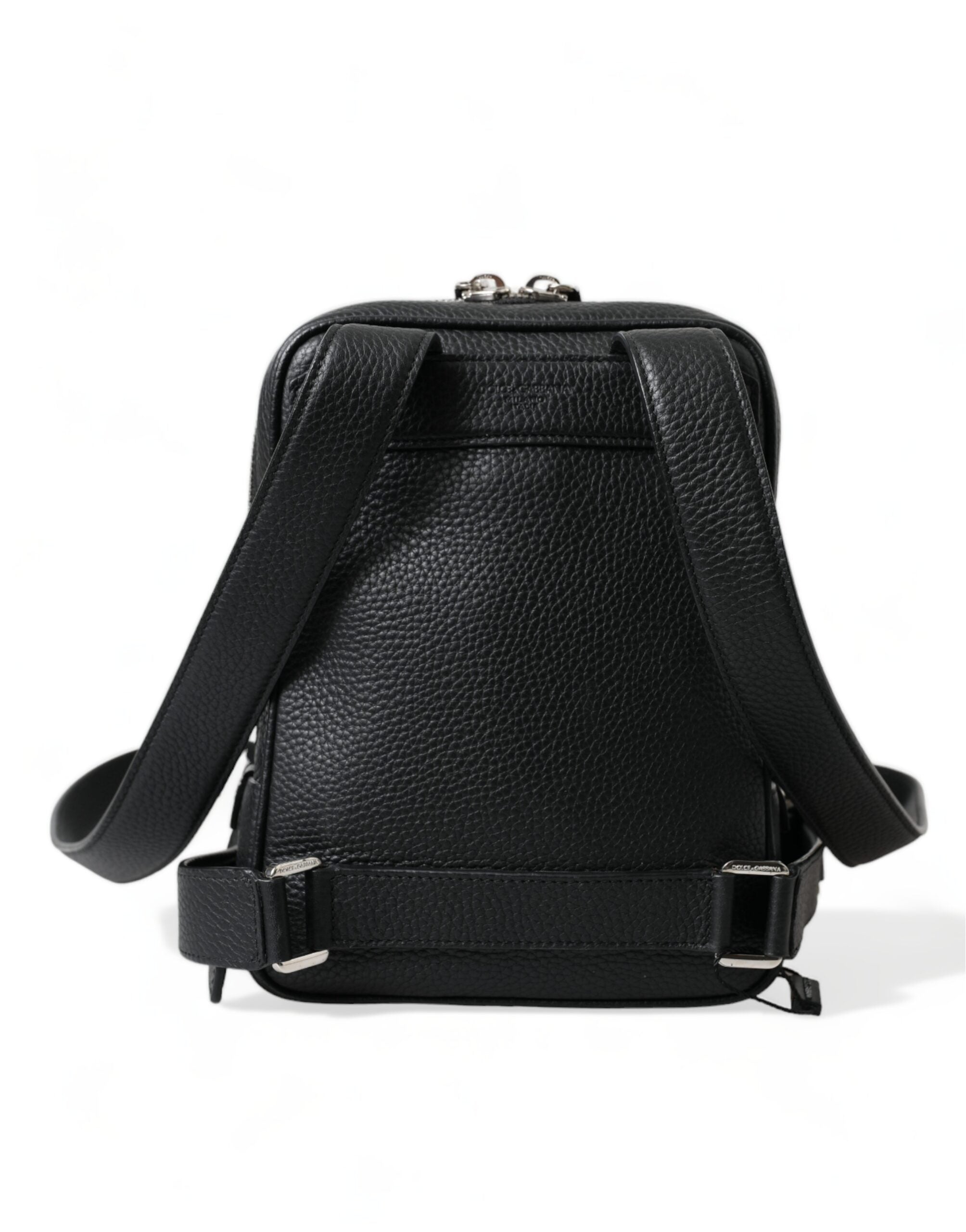 Black Calfskin Leather Logo Palermo Backpack Bag - ventzia