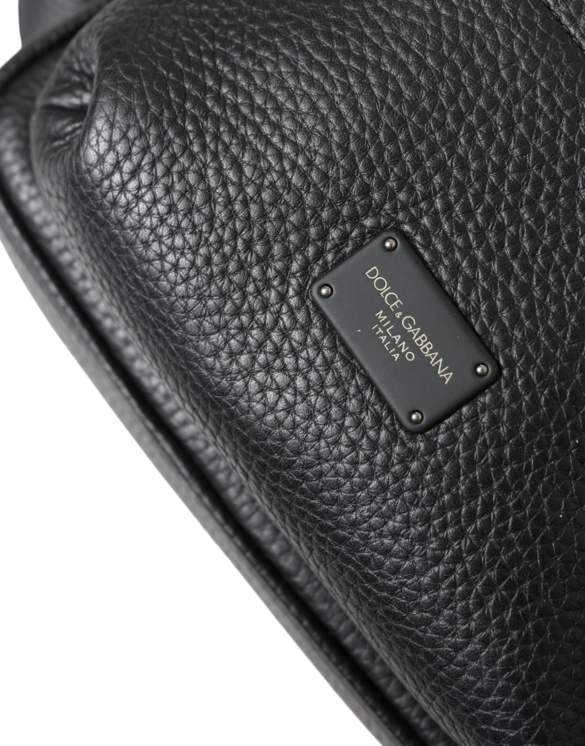 Black Calfskin Leather Logo Palermo Backpack Bag - ventzia