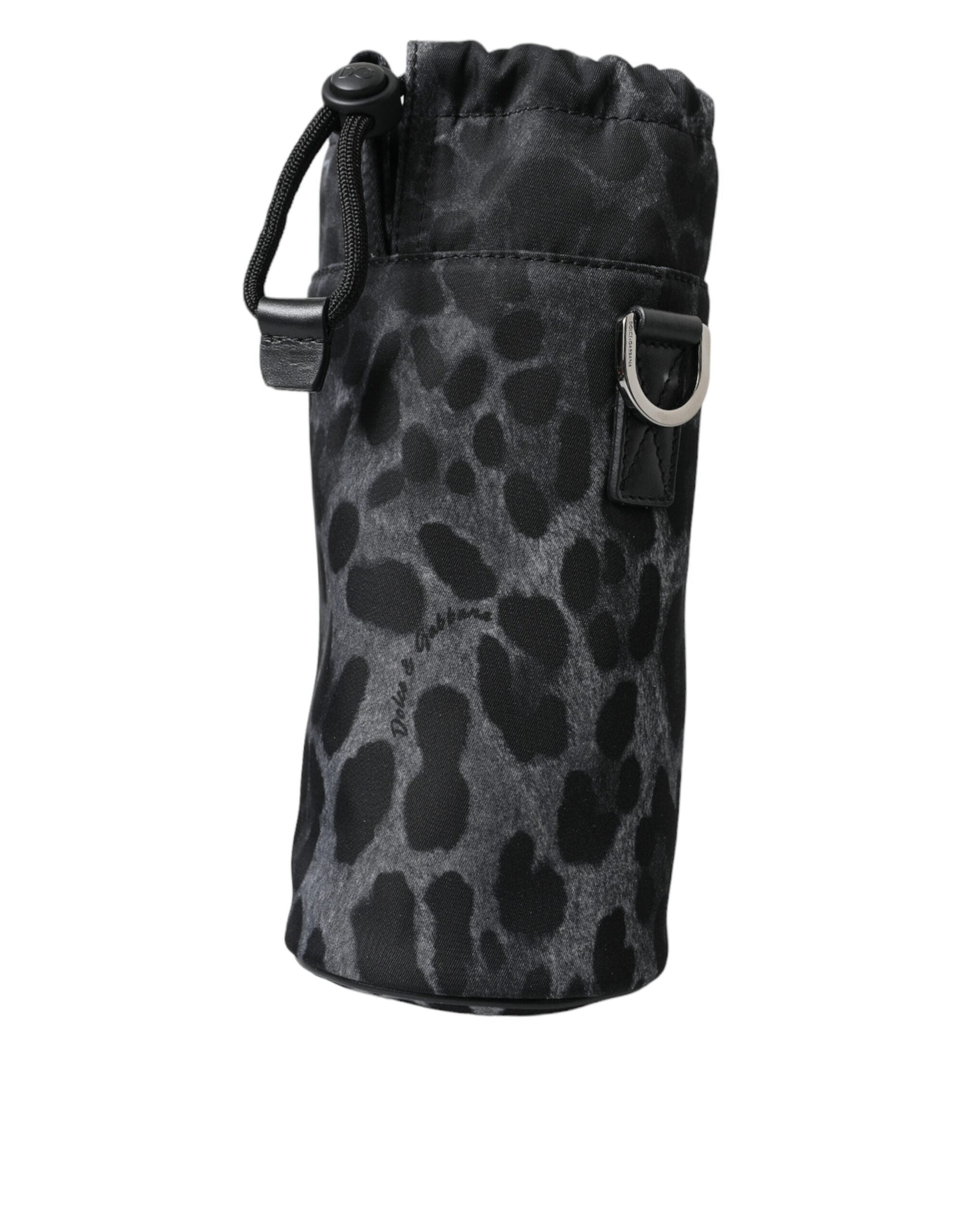 Black Leopard Round Slim Tote Bottle Cage Bag - ventzia