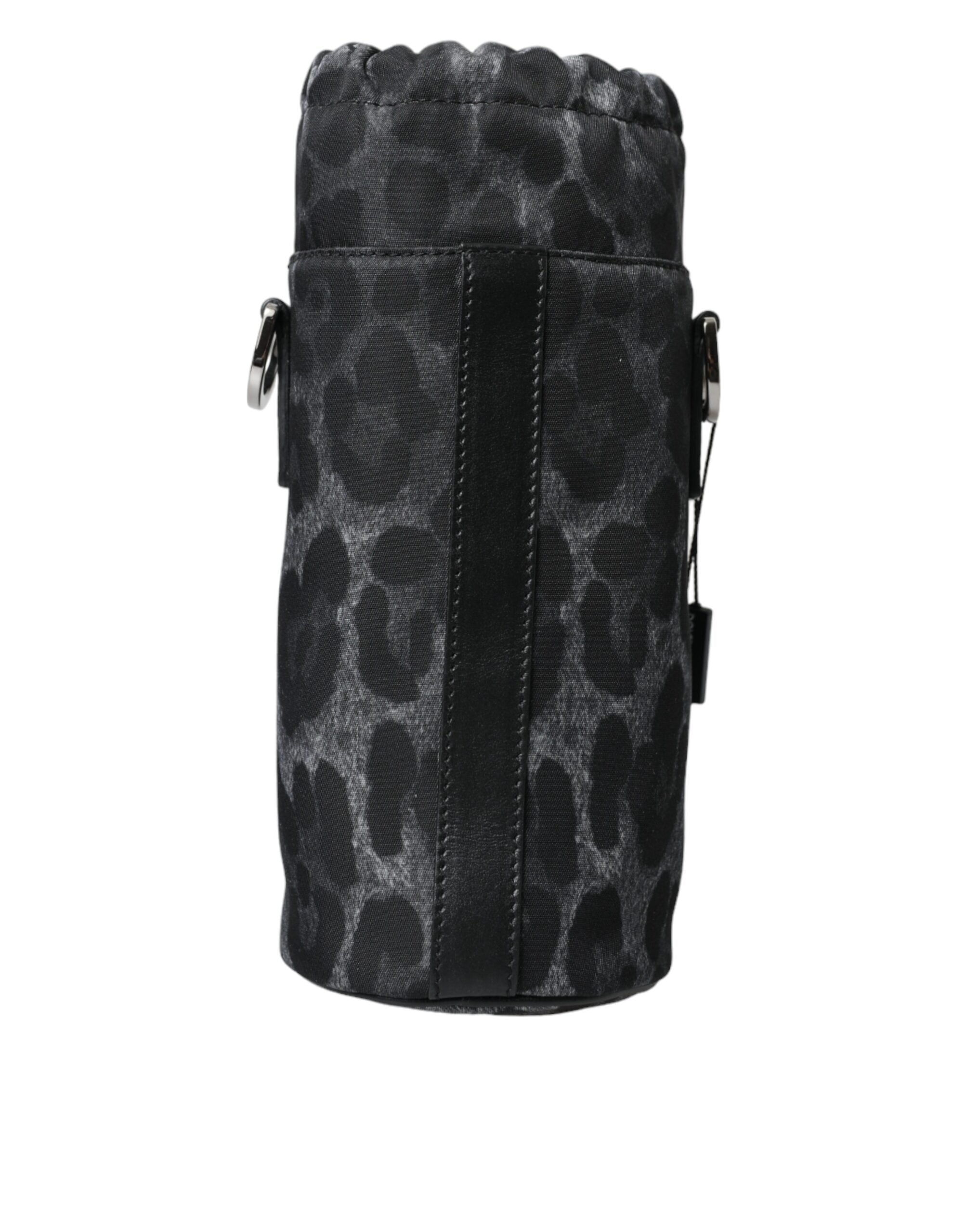 Black Leopard Round Slim Tote Bottle Cage Bag - ventzia