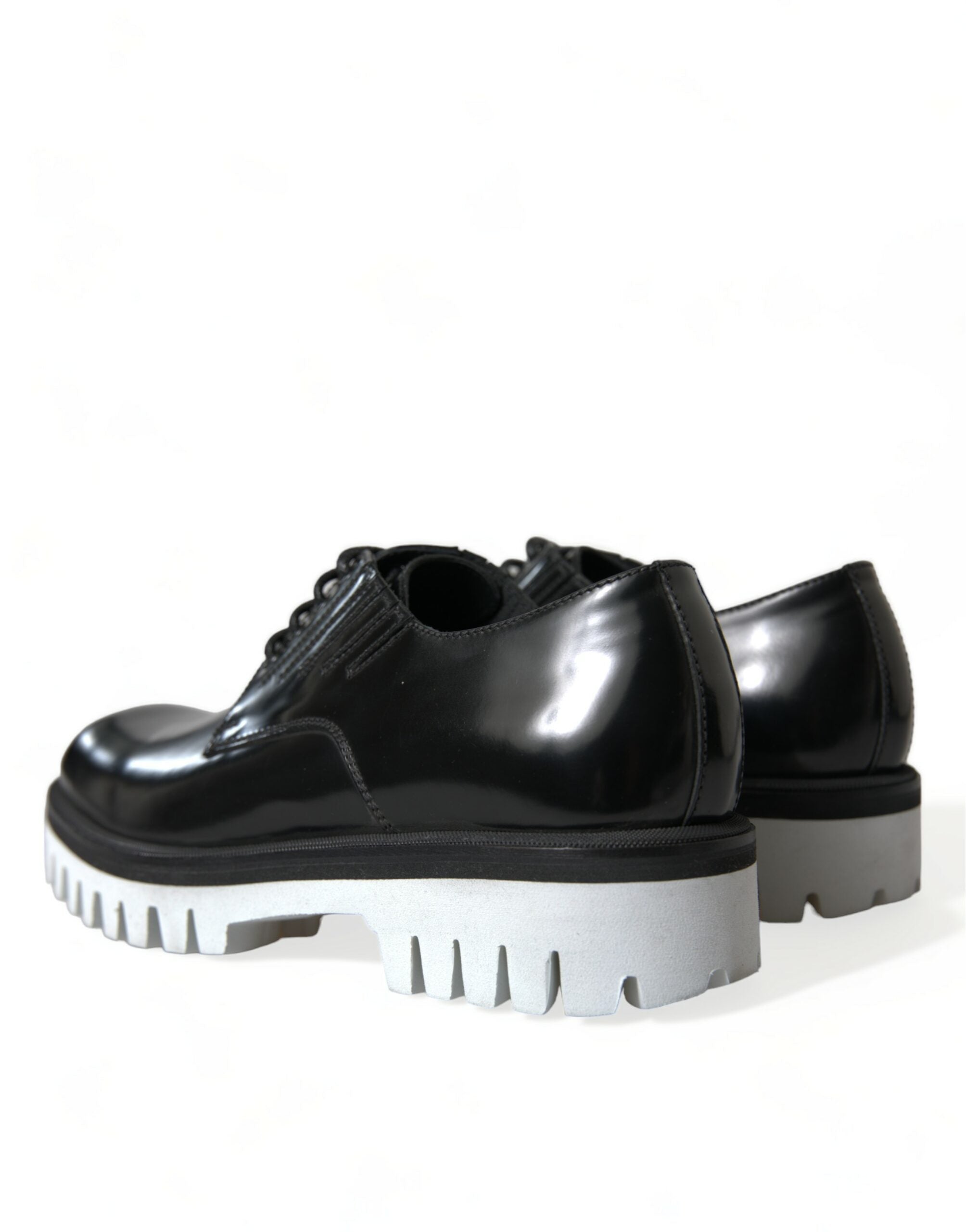 Black White Leather Lace Up Derby Dress Shoes - ventzia