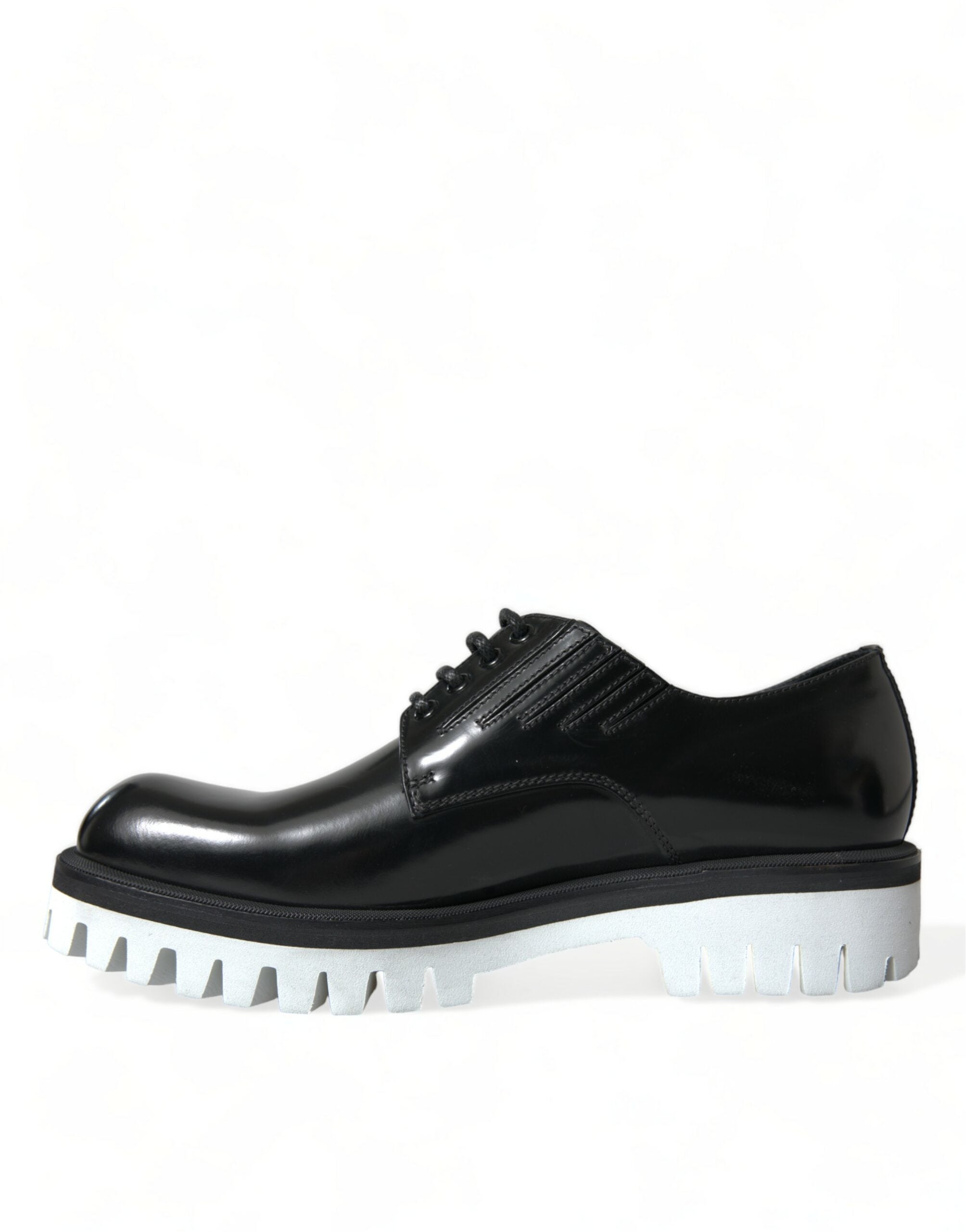 Black White Leather Lace Up Derby Dress Shoes - ventzia