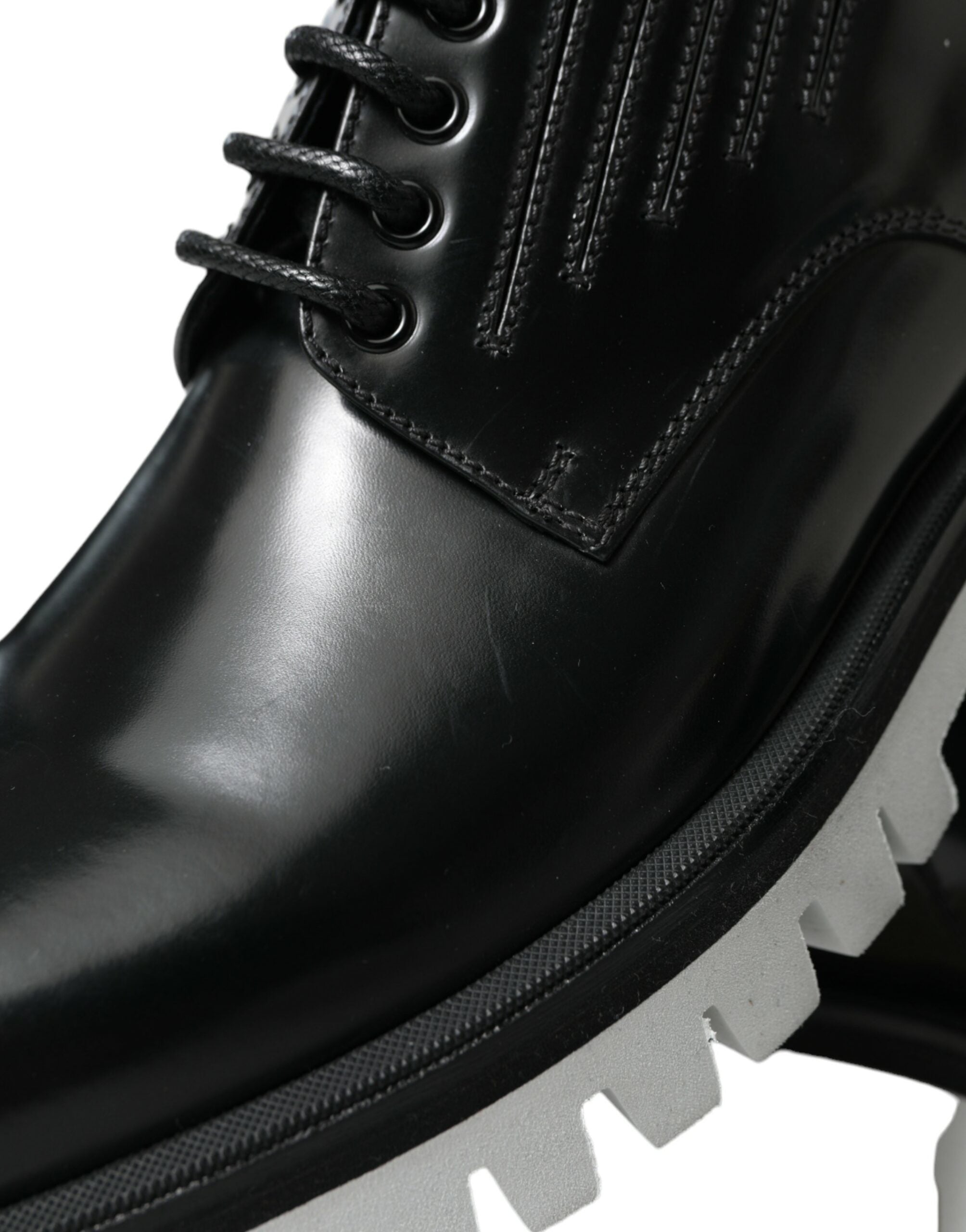 Black White Leather Lace Up Derby Dress Shoes - ventzia