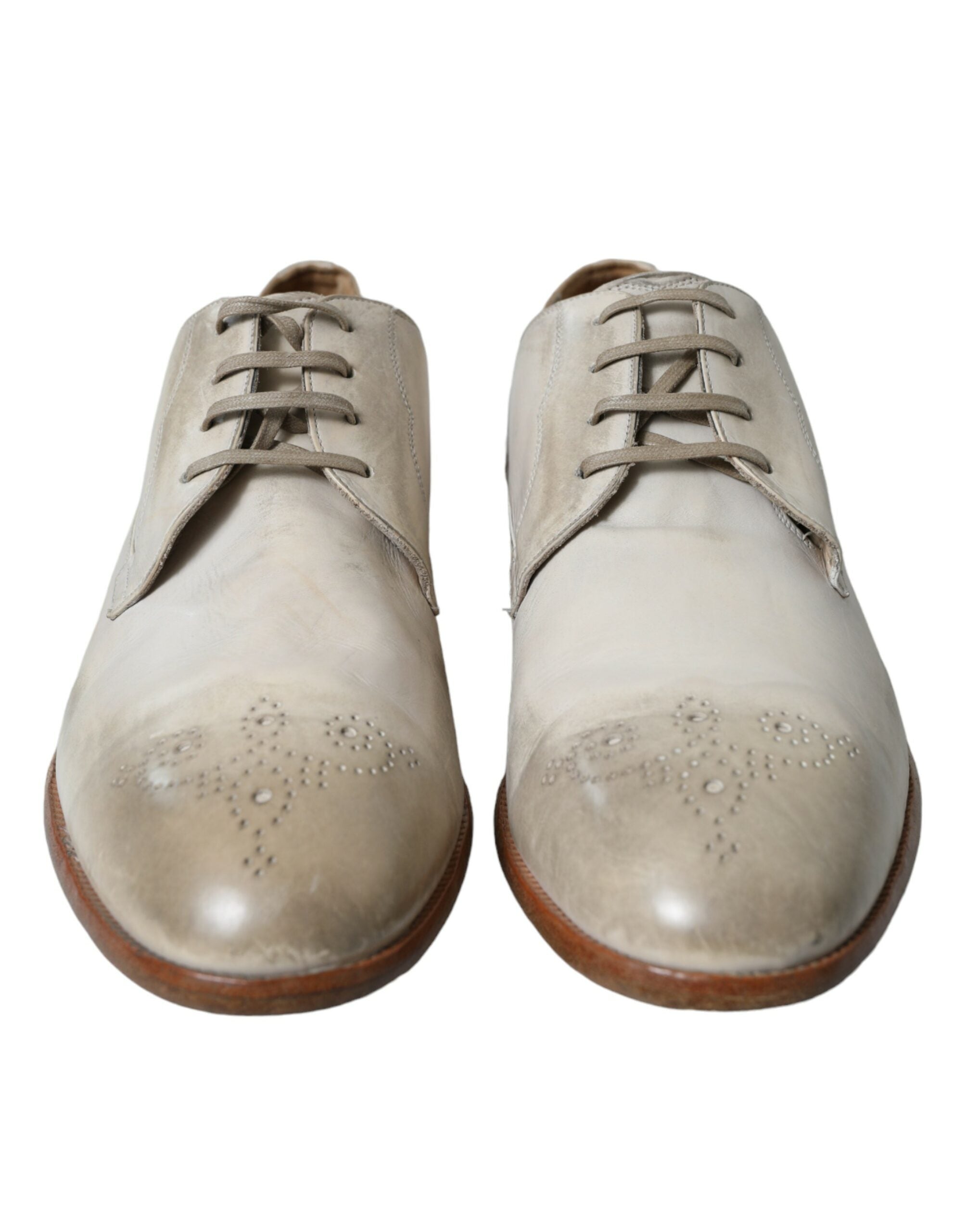 White Distressed Leather Derby Dress Shoes - ventzia