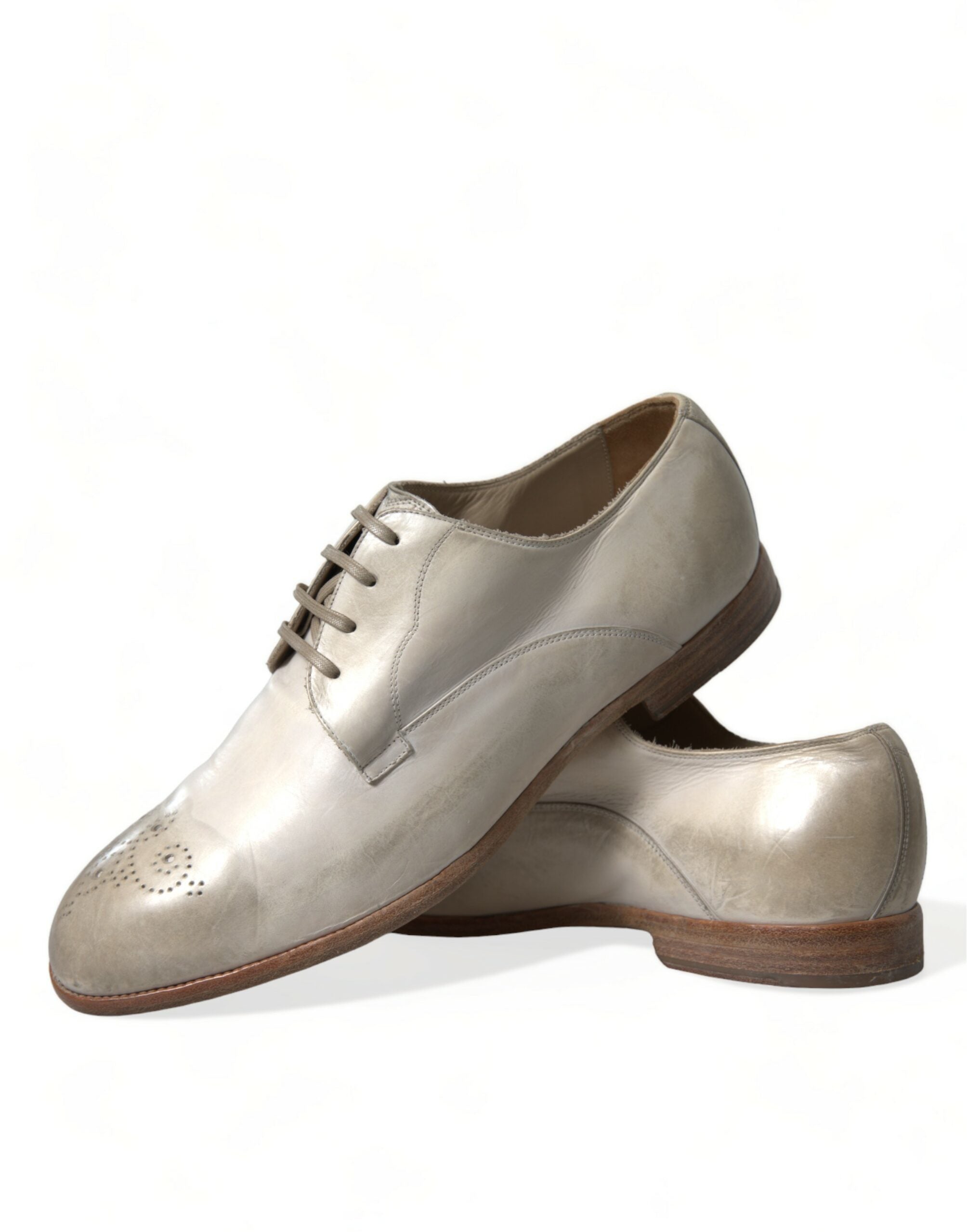 White Distressed Leather Derby Dress Shoes - ventzia