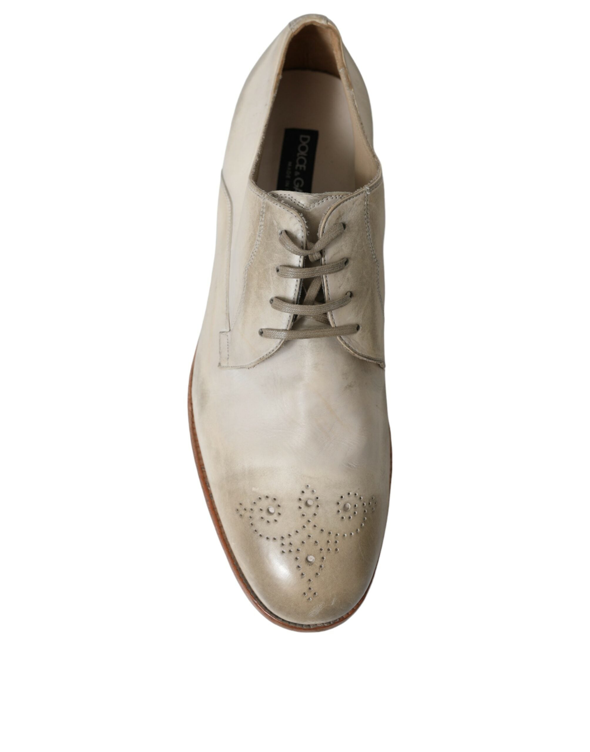 White Distressed Leather Derby Dress Shoes - ventzia