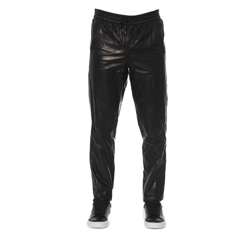 Sleek Black Leather Trousers for Men - ventzia