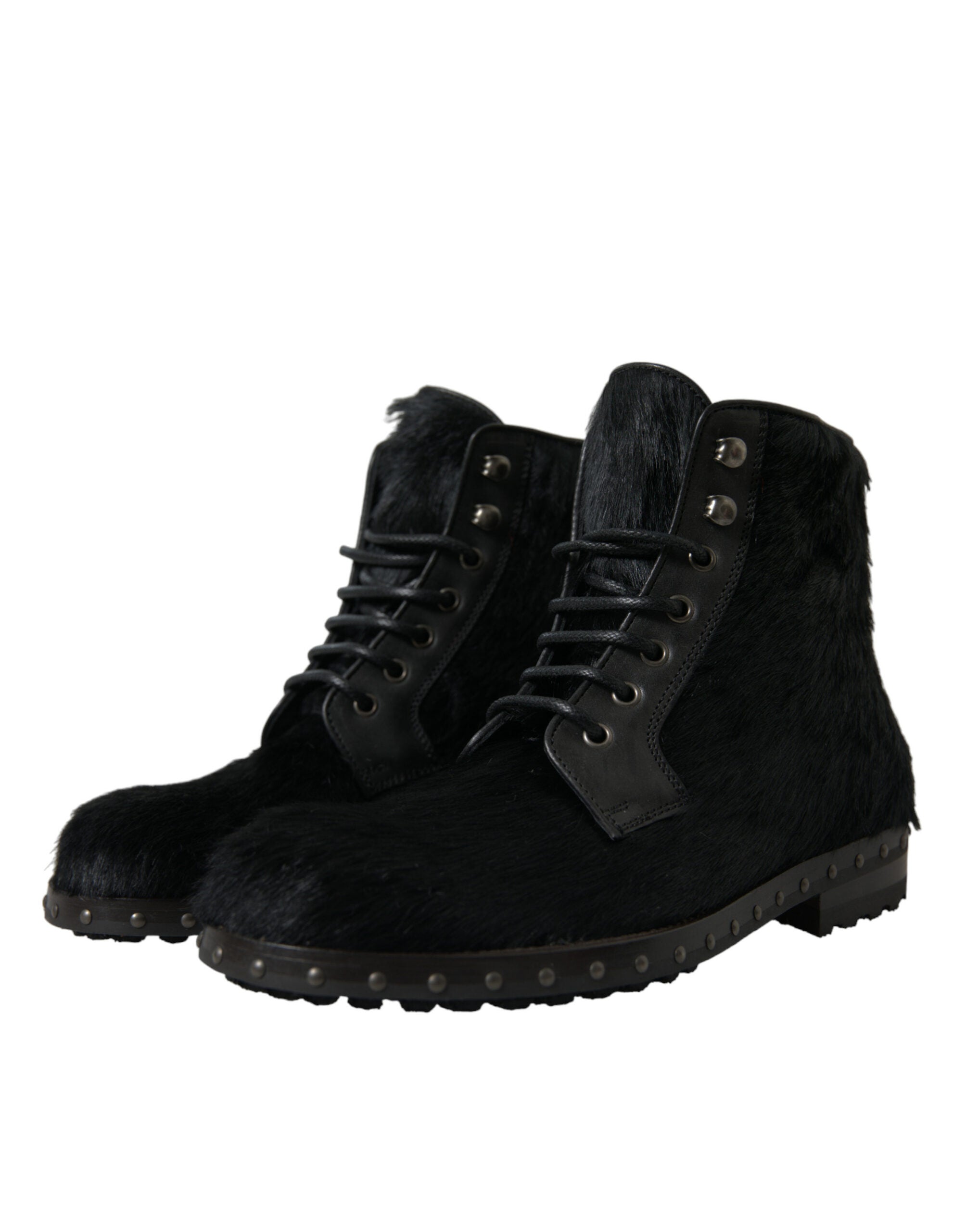 Black Pony Style Leather Mid Calf Boots Shoes - ventzia