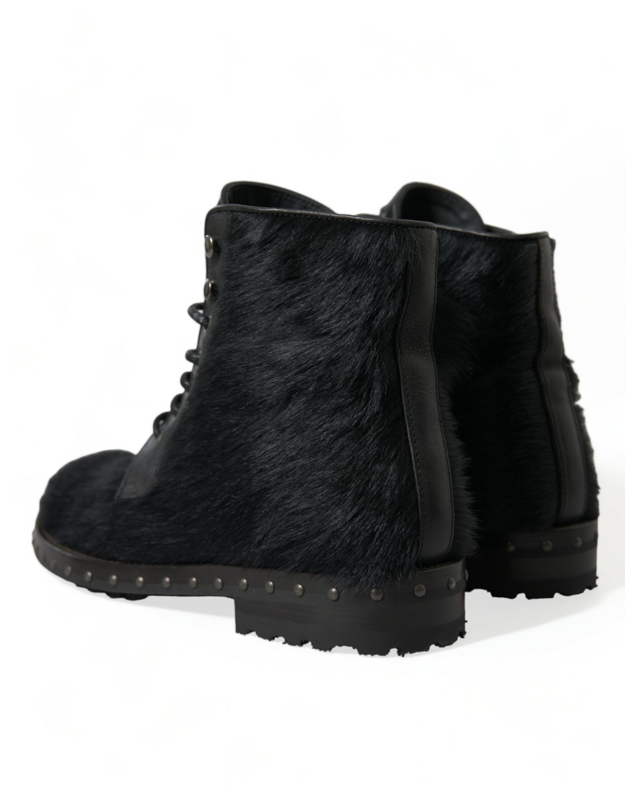 Black Pony Style Leather Mid Calf Boots Shoes - ventzia