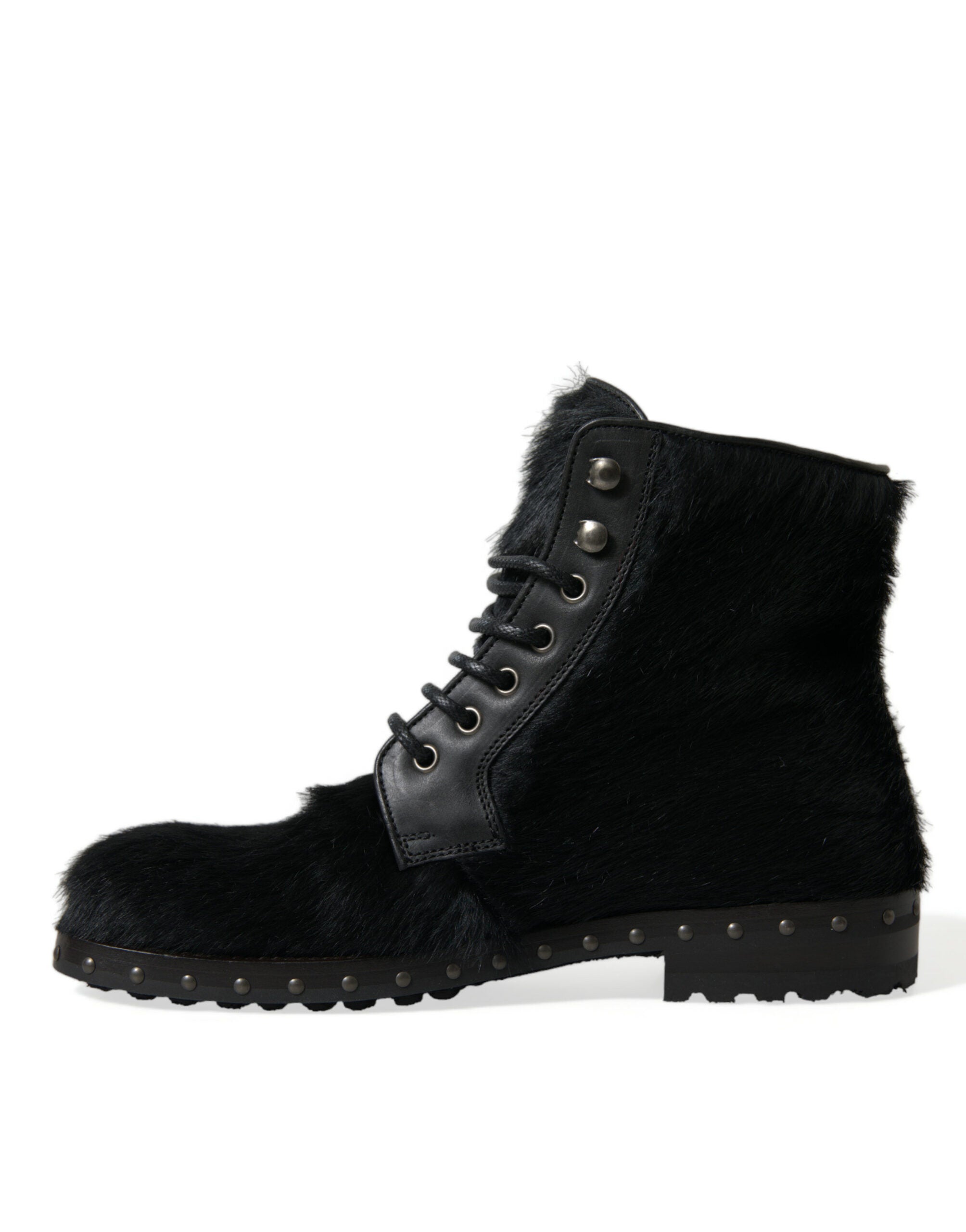Black Pony Style Leather Mid Calf Boots Shoes - ventzia