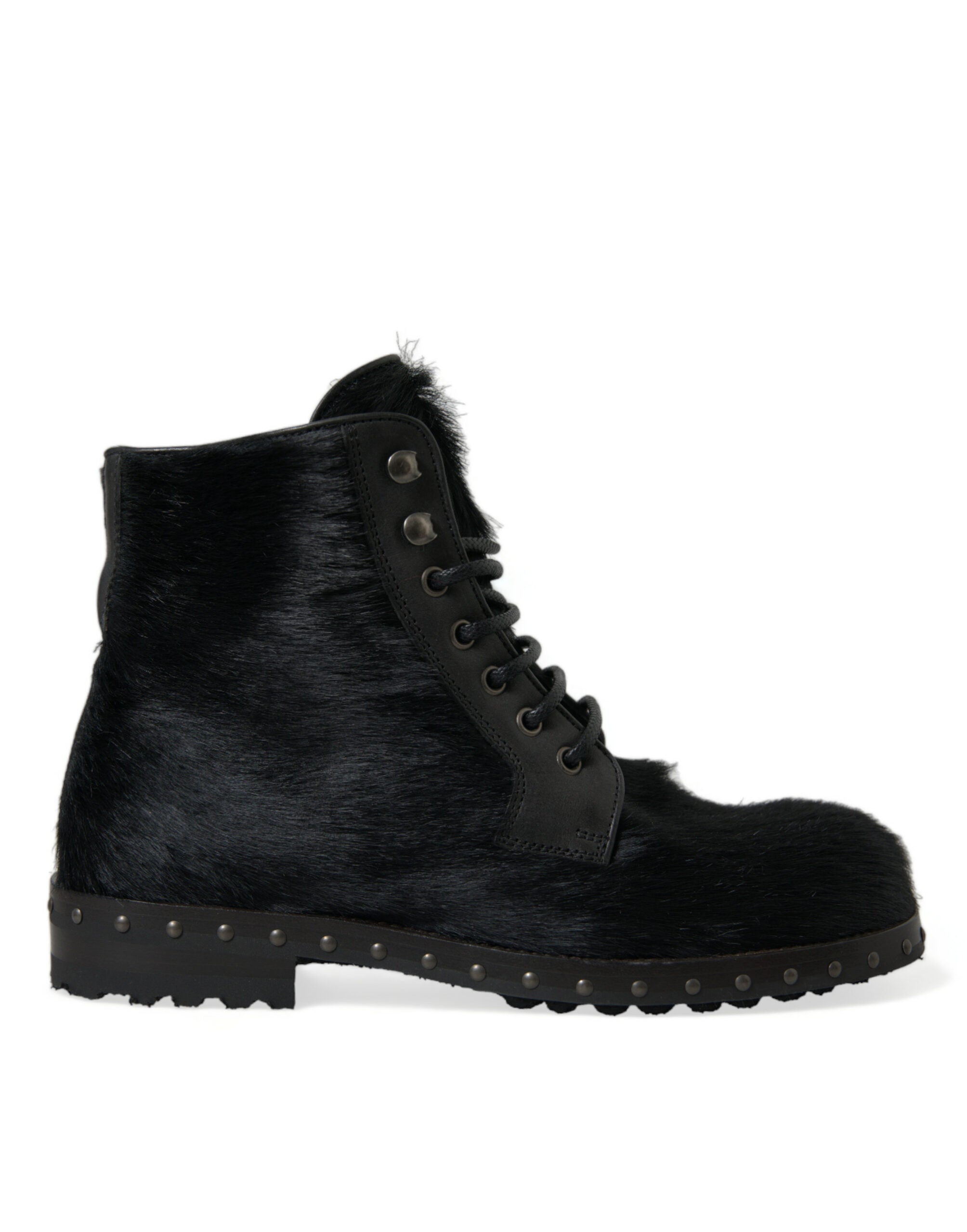 Black Pony Style Leather Mid Calf Boots Shoes - ventzia