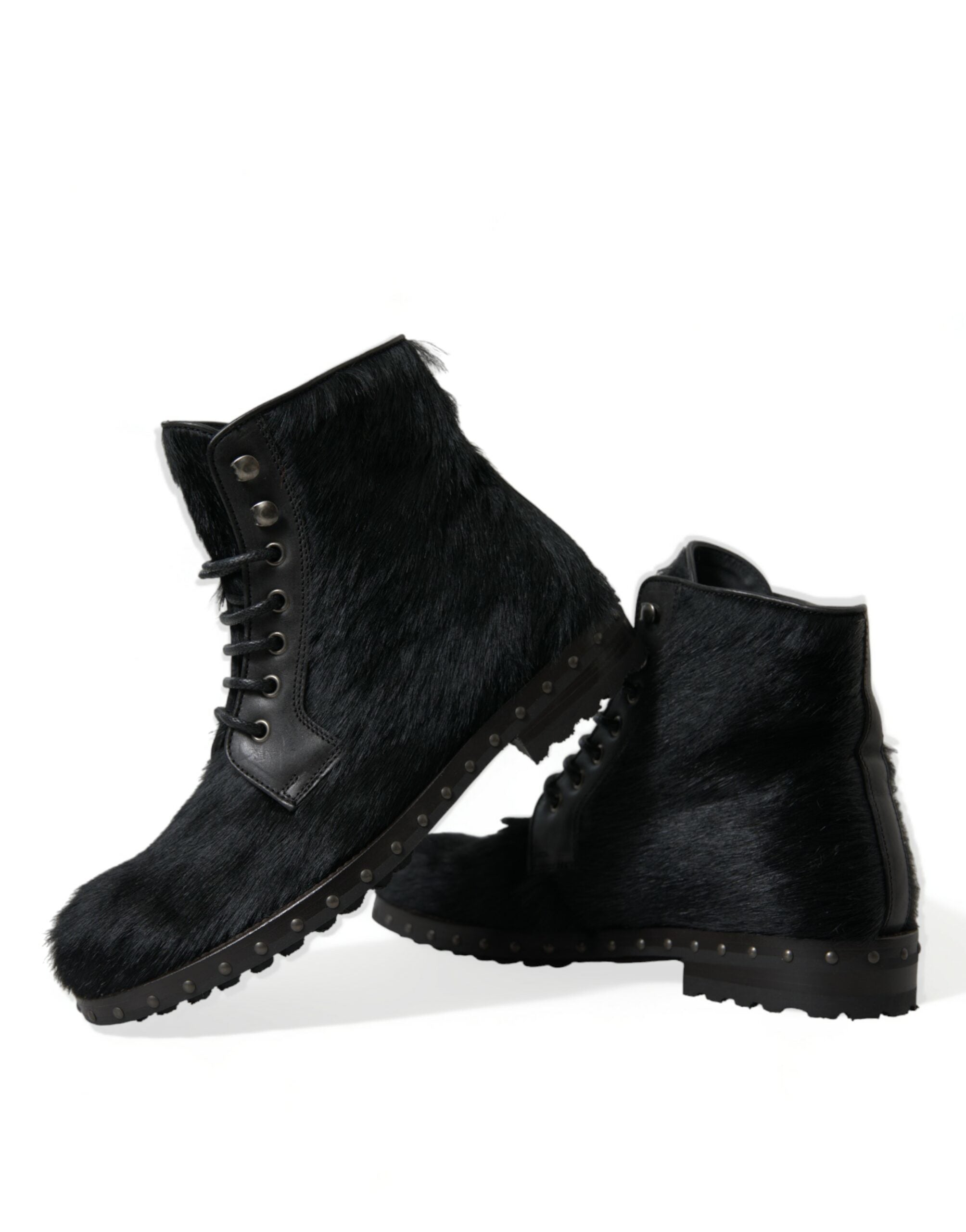 Black Pony Style Leather Mid Calf Boots Shoes - ventzia