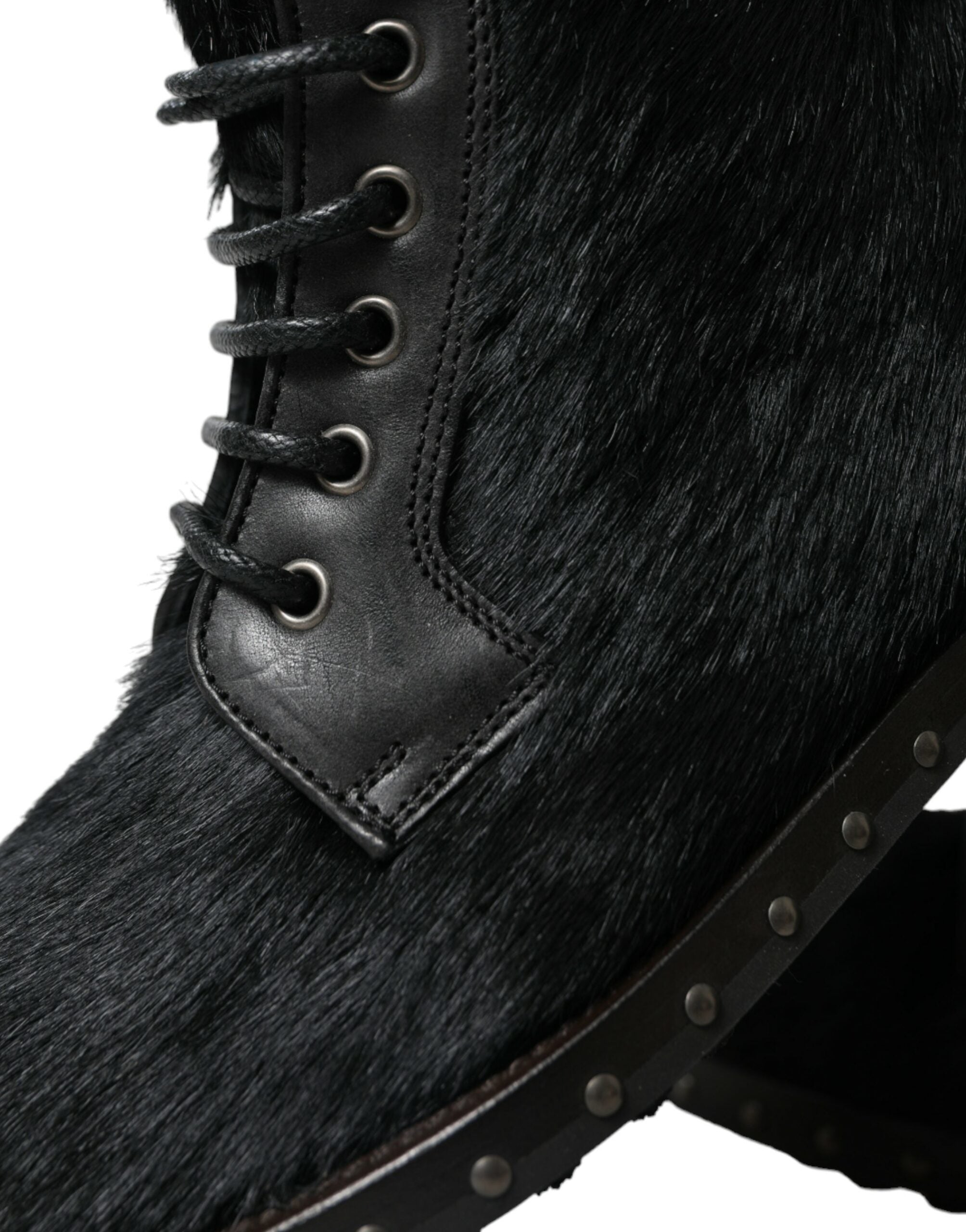 Black Pony Style Leather Mid Calf Boots Shoes - ventzia