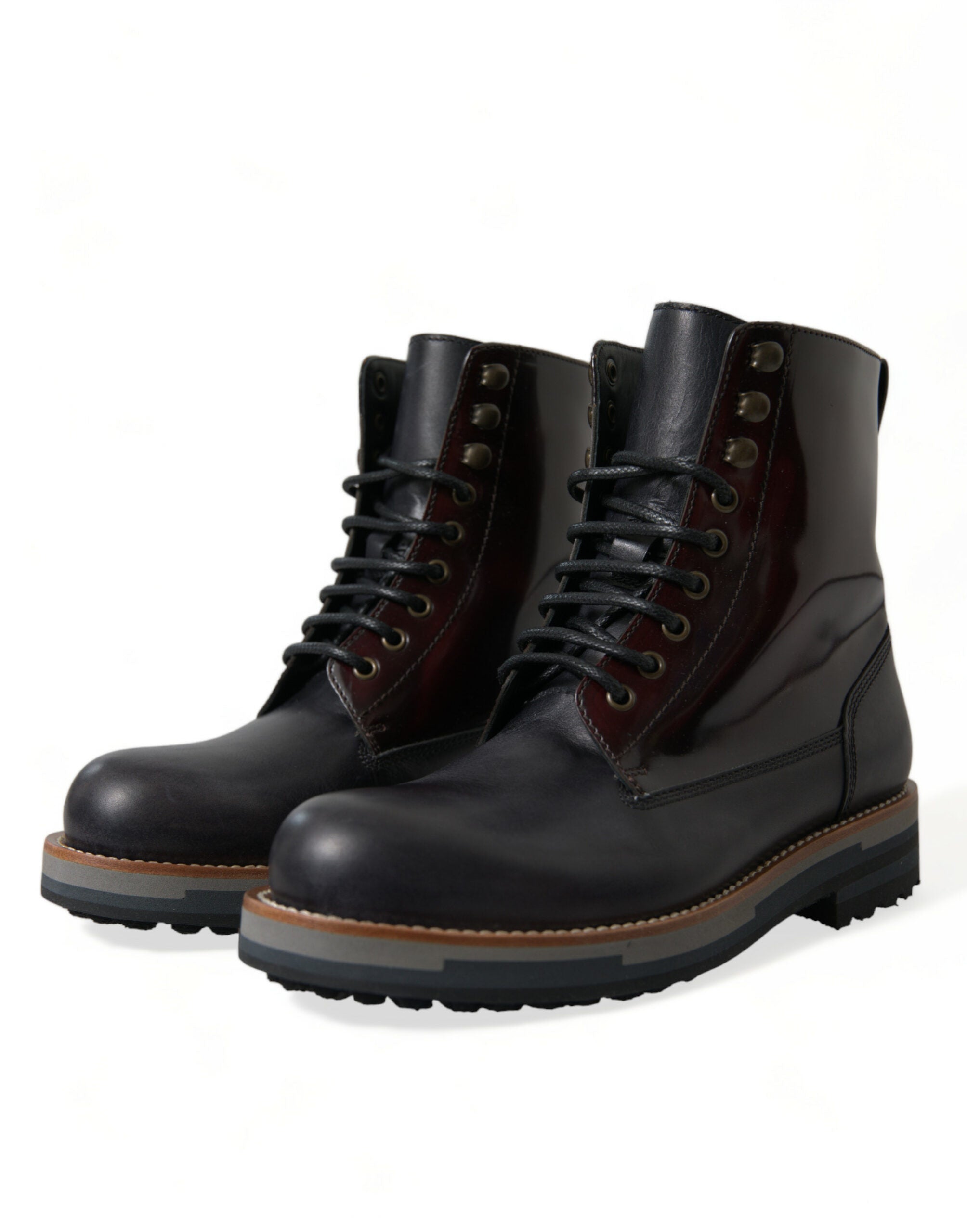 Black Leather Military Combat Boots Shoes - ventzia