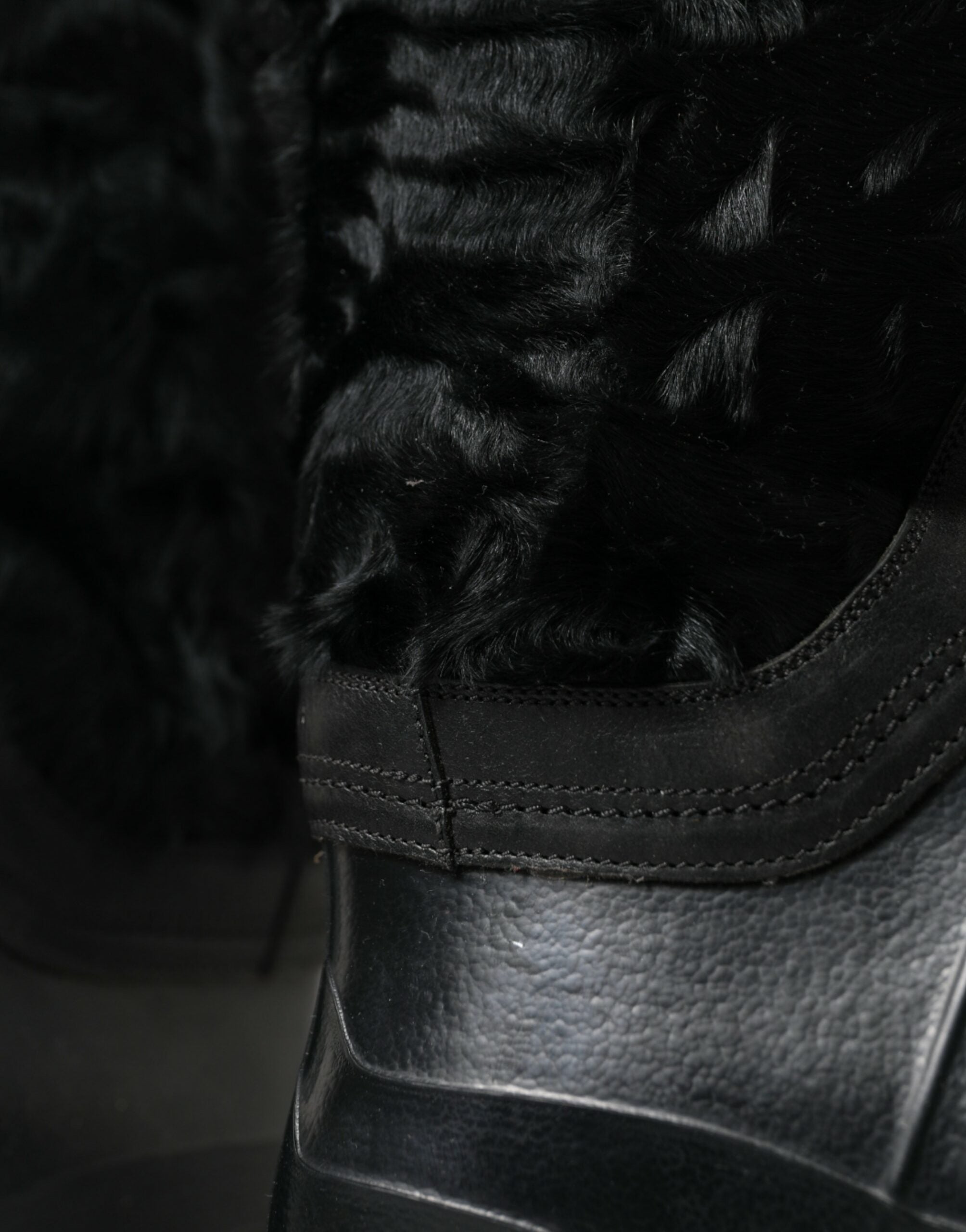 Black Rubber Lace Up Shearling Rain Boots Shoes - ventzia