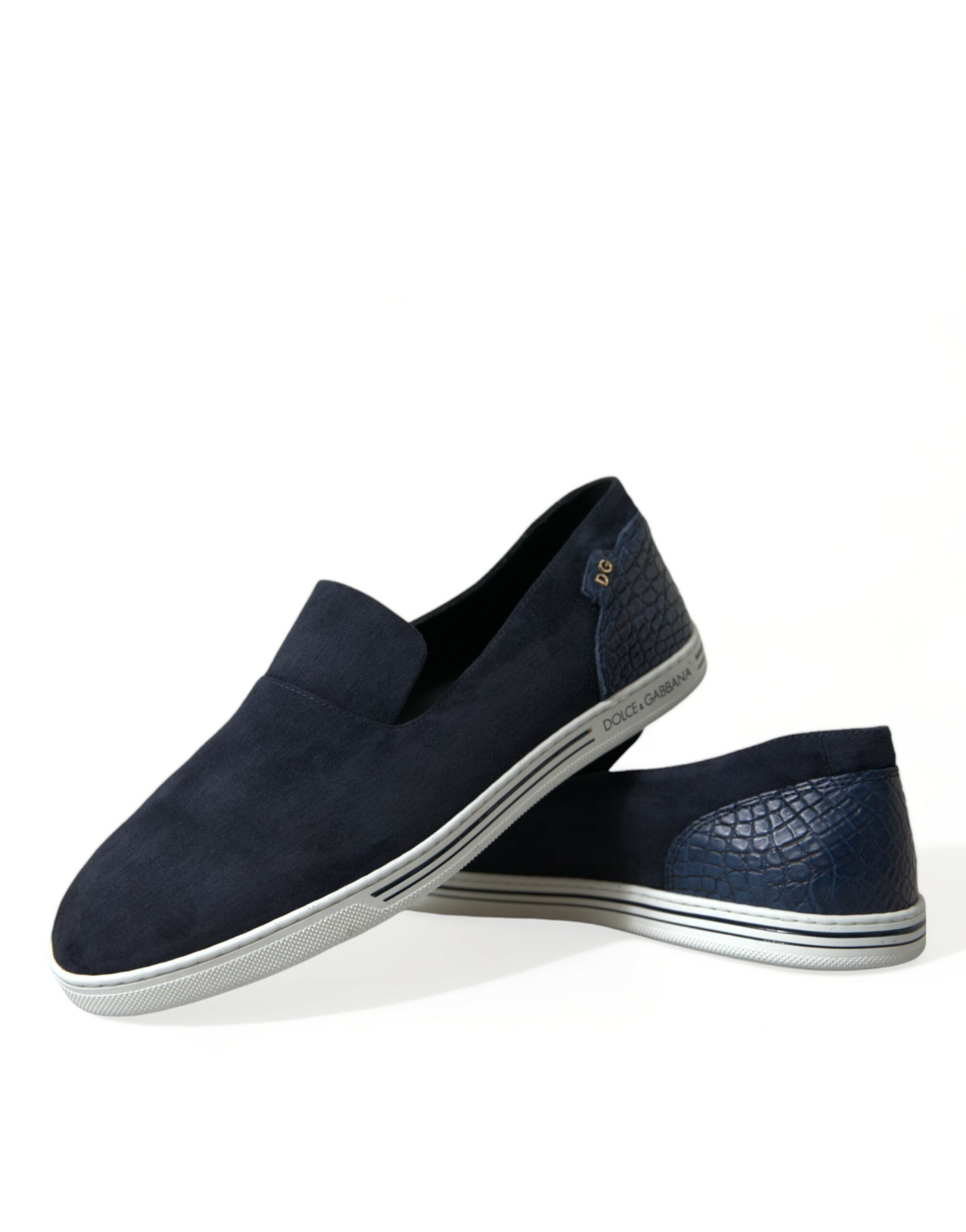 Blue Suede Caiman Loafers Saint Tropez Shoes - ventzia