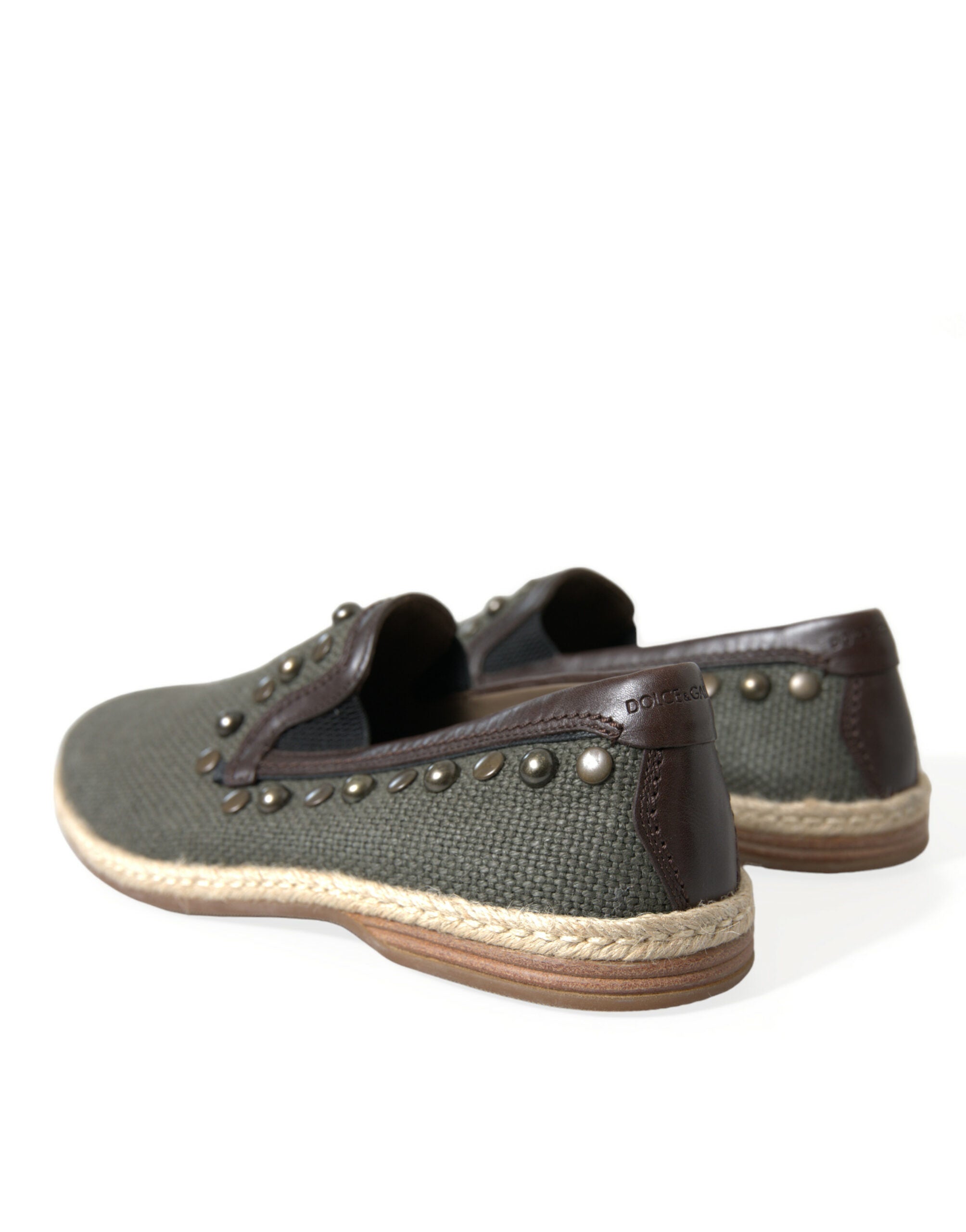 Gray Linen Leather Studded Loafers Shoes - ventzia