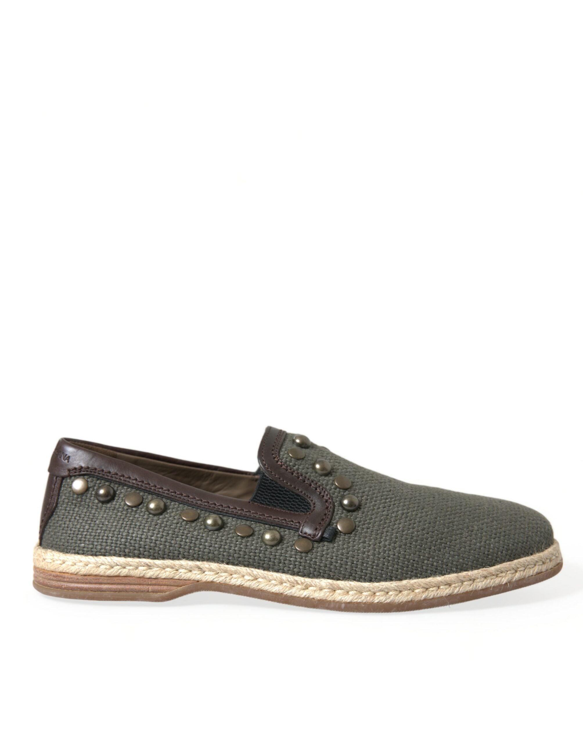 Gray Linen Leather Studded Loafers Shoes - ventzia