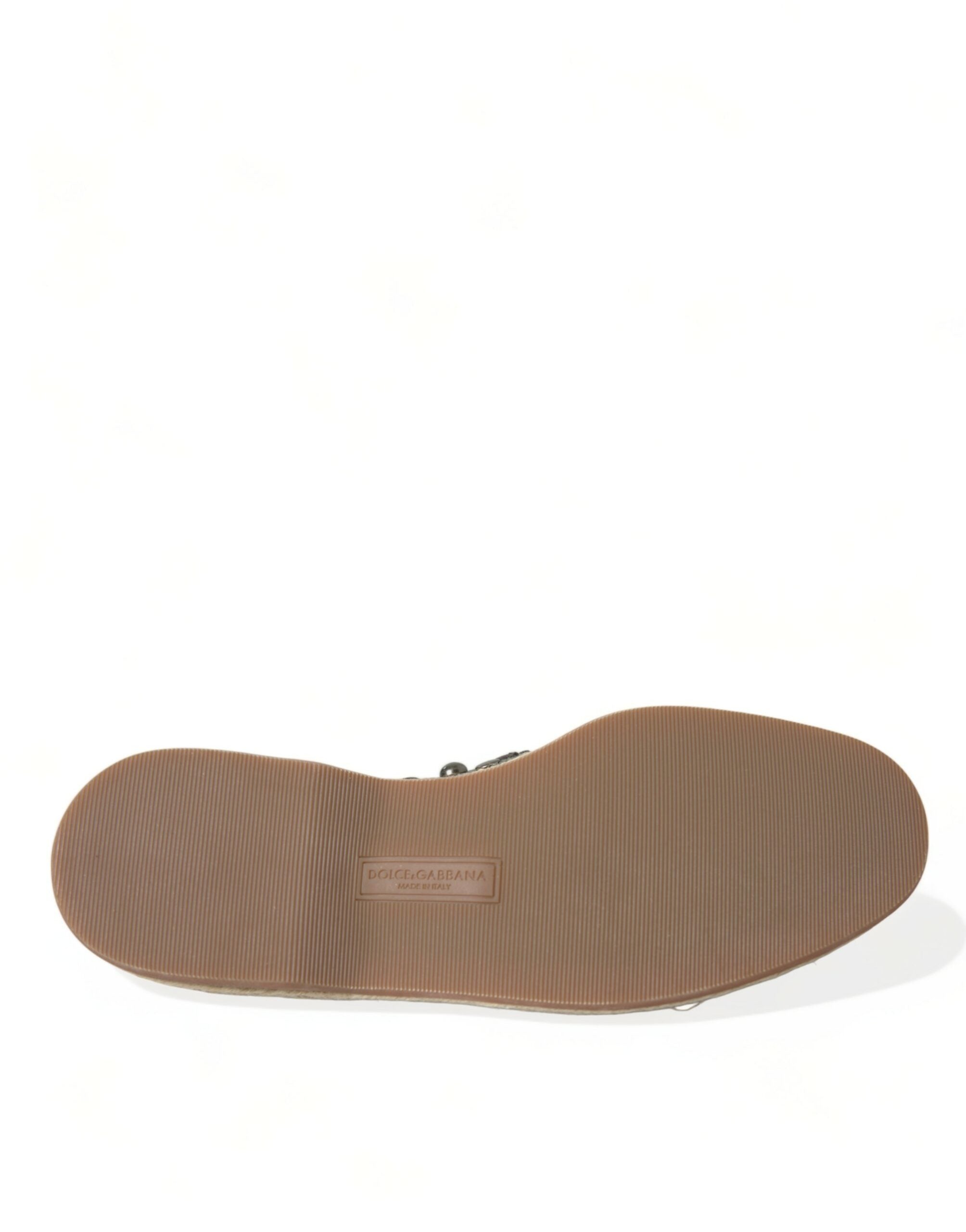 Gray Linen Leather Studded Loafers Shoes - ventzia