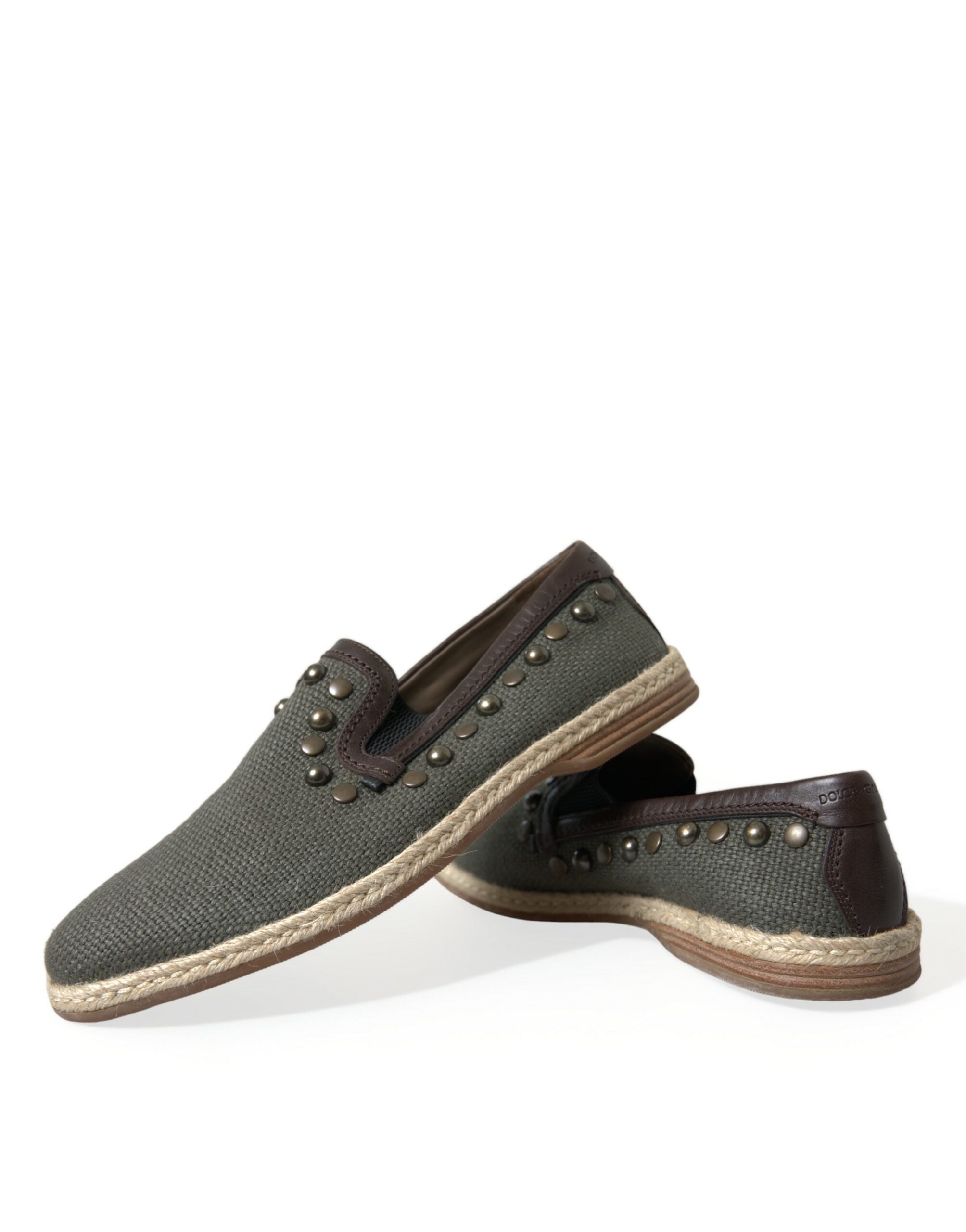 Gray Linen Leather Studded Loafers Shoes - ventzia