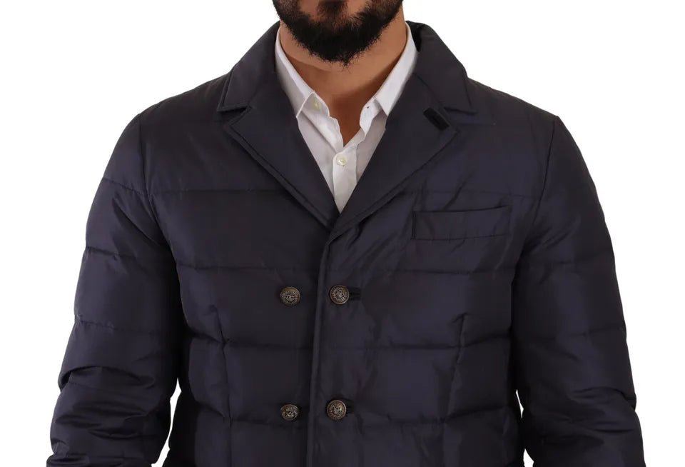 Blue Silk Goat Coat Blouson Winter Jacket - ventzia