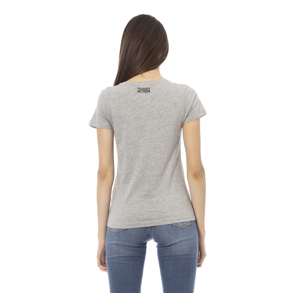 Gray Cotton Women V-Neck Top - ventzia