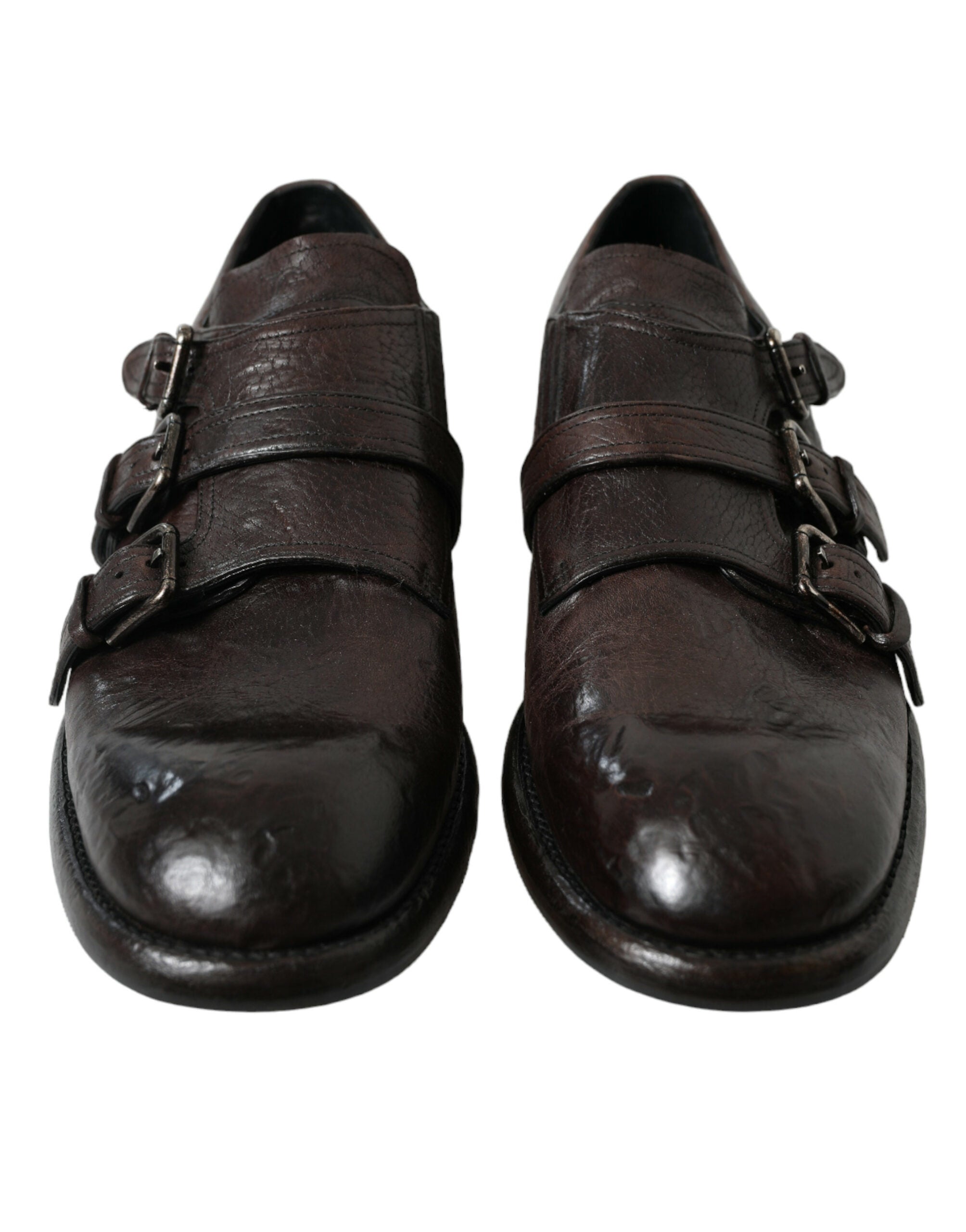 Brown Leather Strap Formal Dress Shoes - ventzia