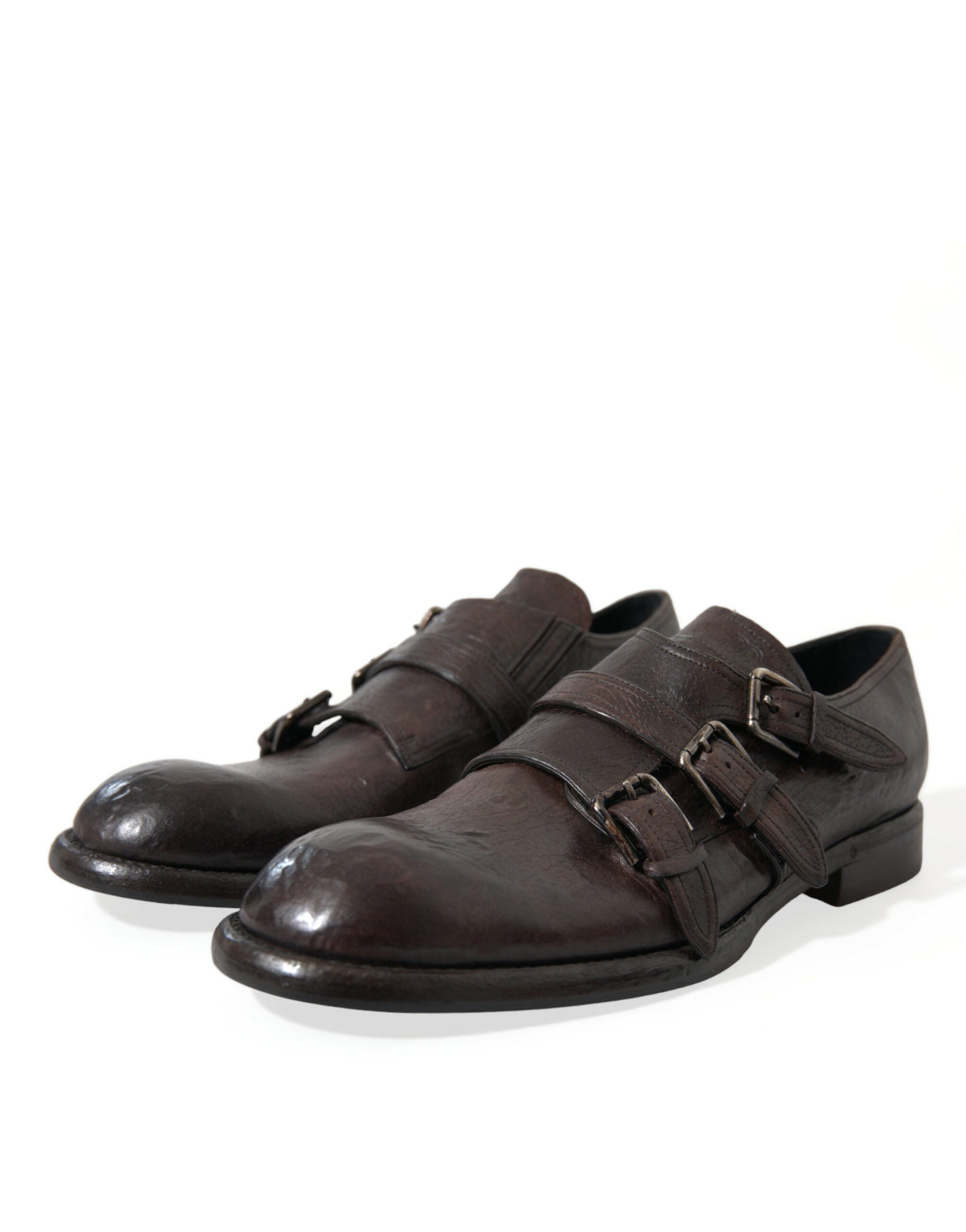 Brown Leather Strap Formal Dress Shoes - ventzia