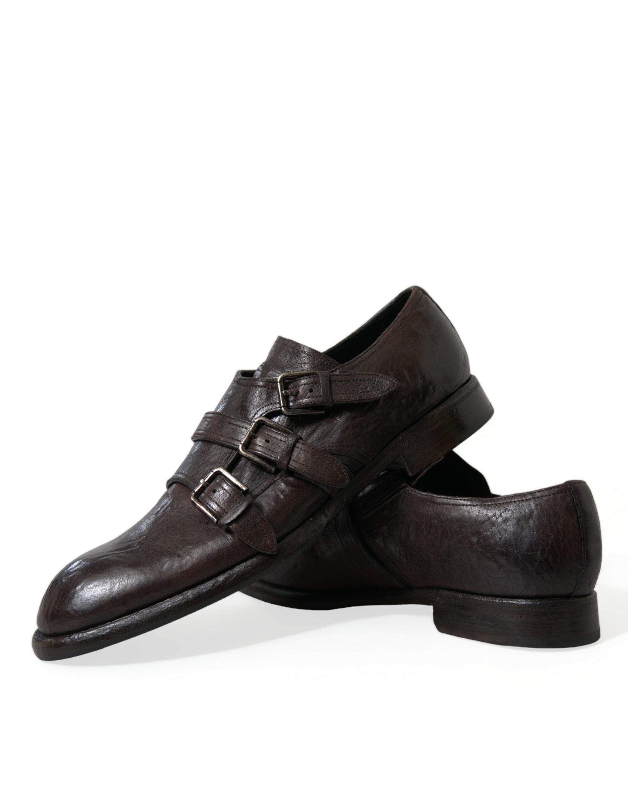 Brown Leather Strap Formal Dress Shoes - ventzia
