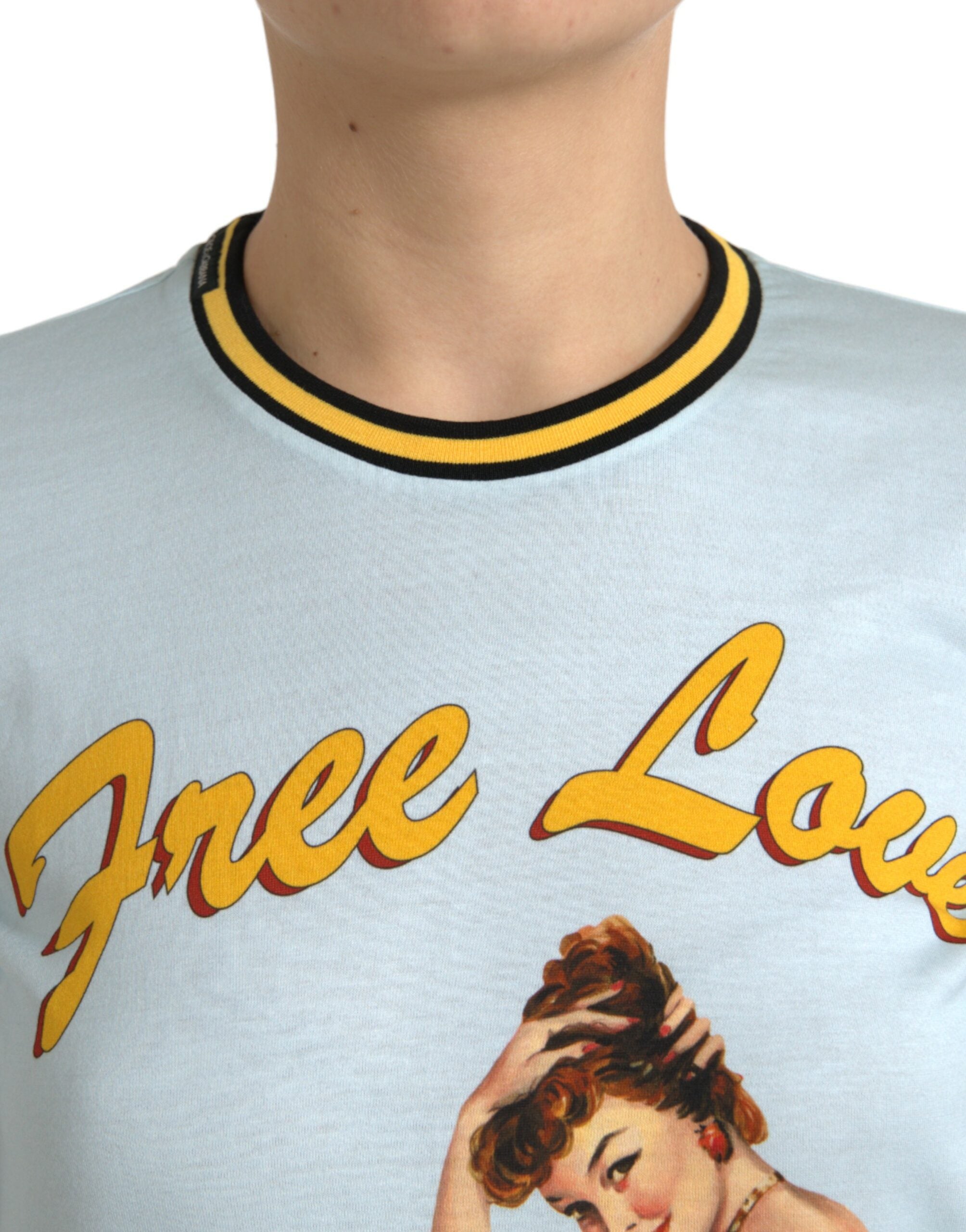 Light Blue Cotton Free Love Crew Neck T-shirt - ventzia