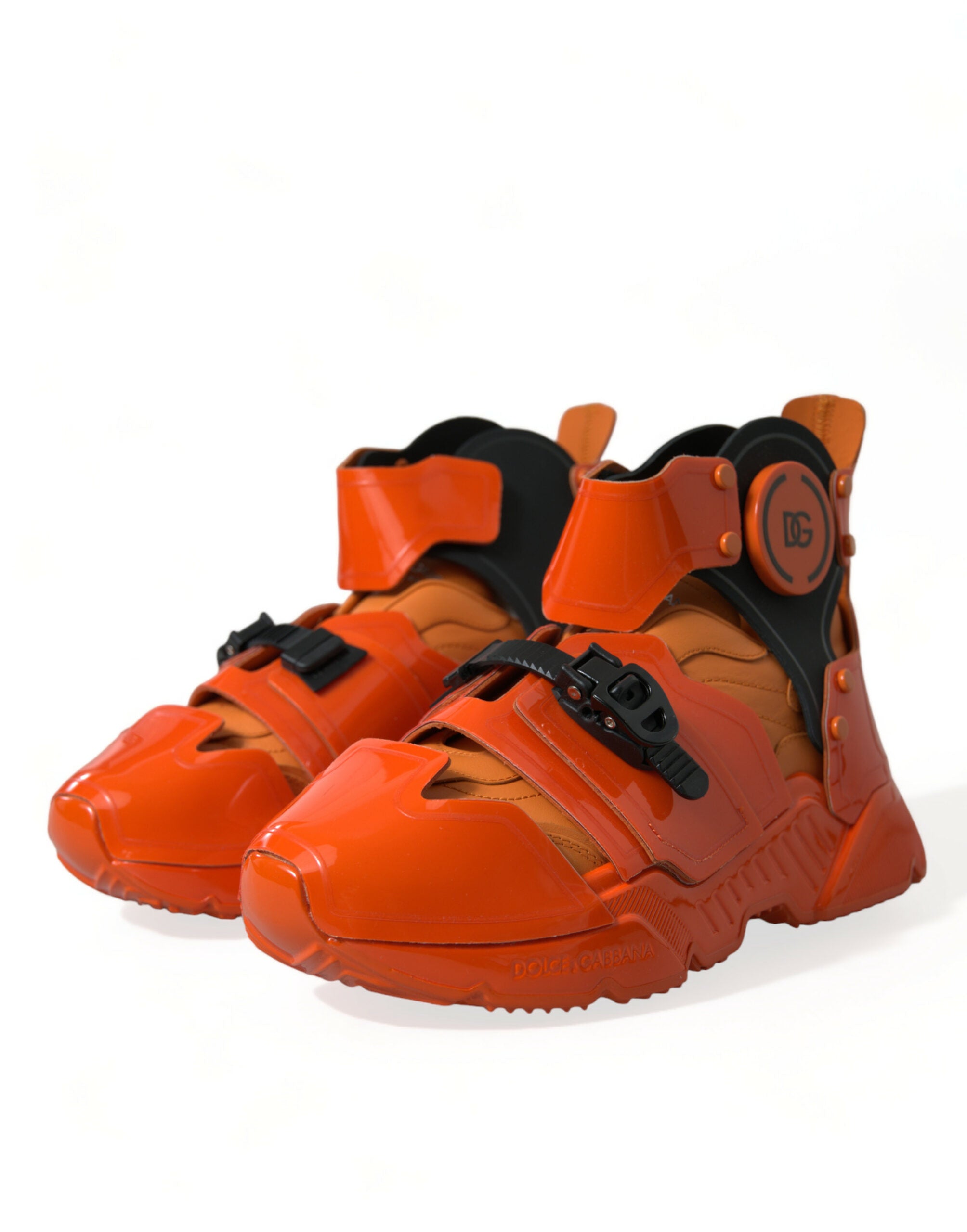 Orange Multi Panel Chunky High Top Sneakers Shoes - ventzia