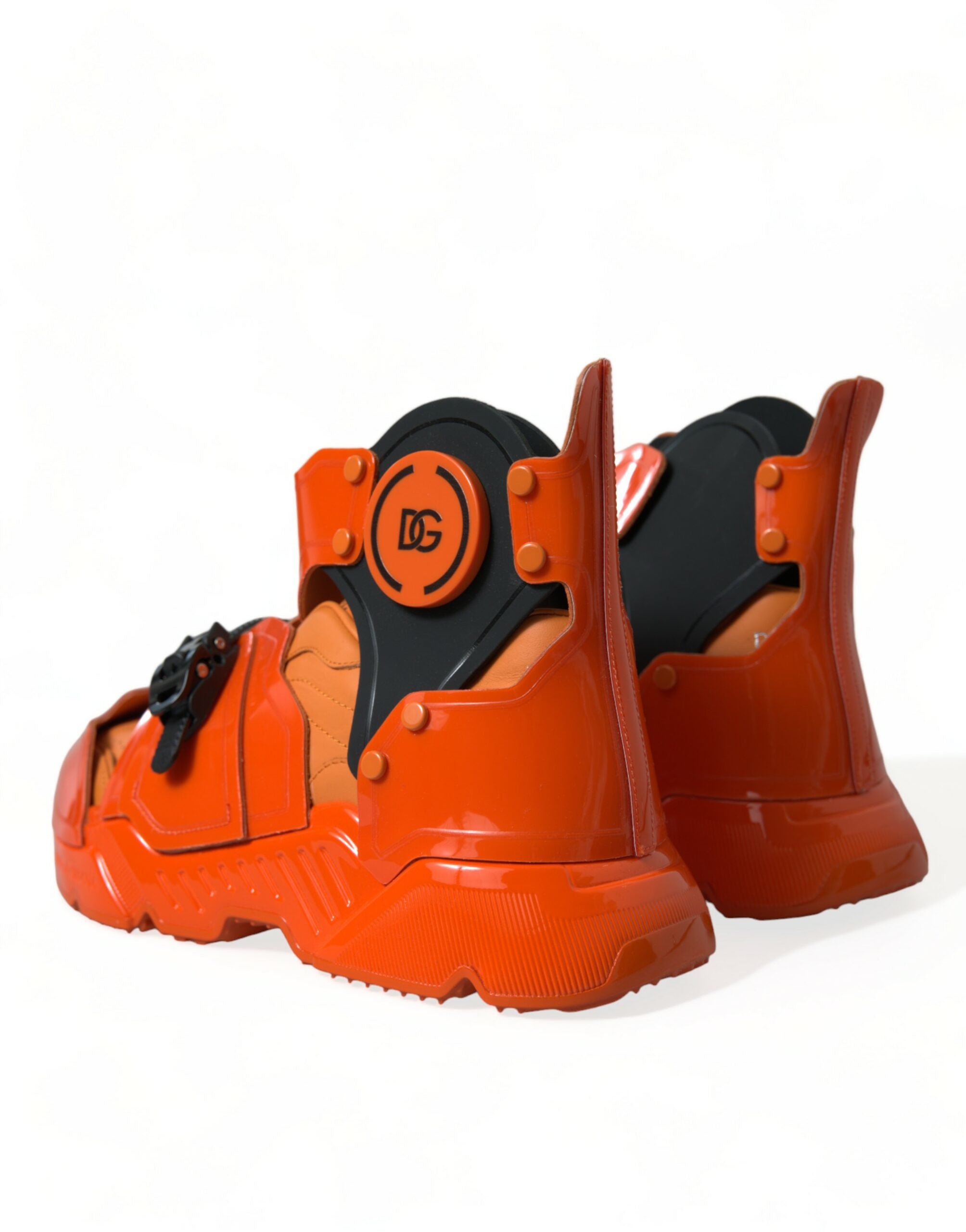 Orange Multi Panel Chunky High Top Sneakers Shoes - ventzia
