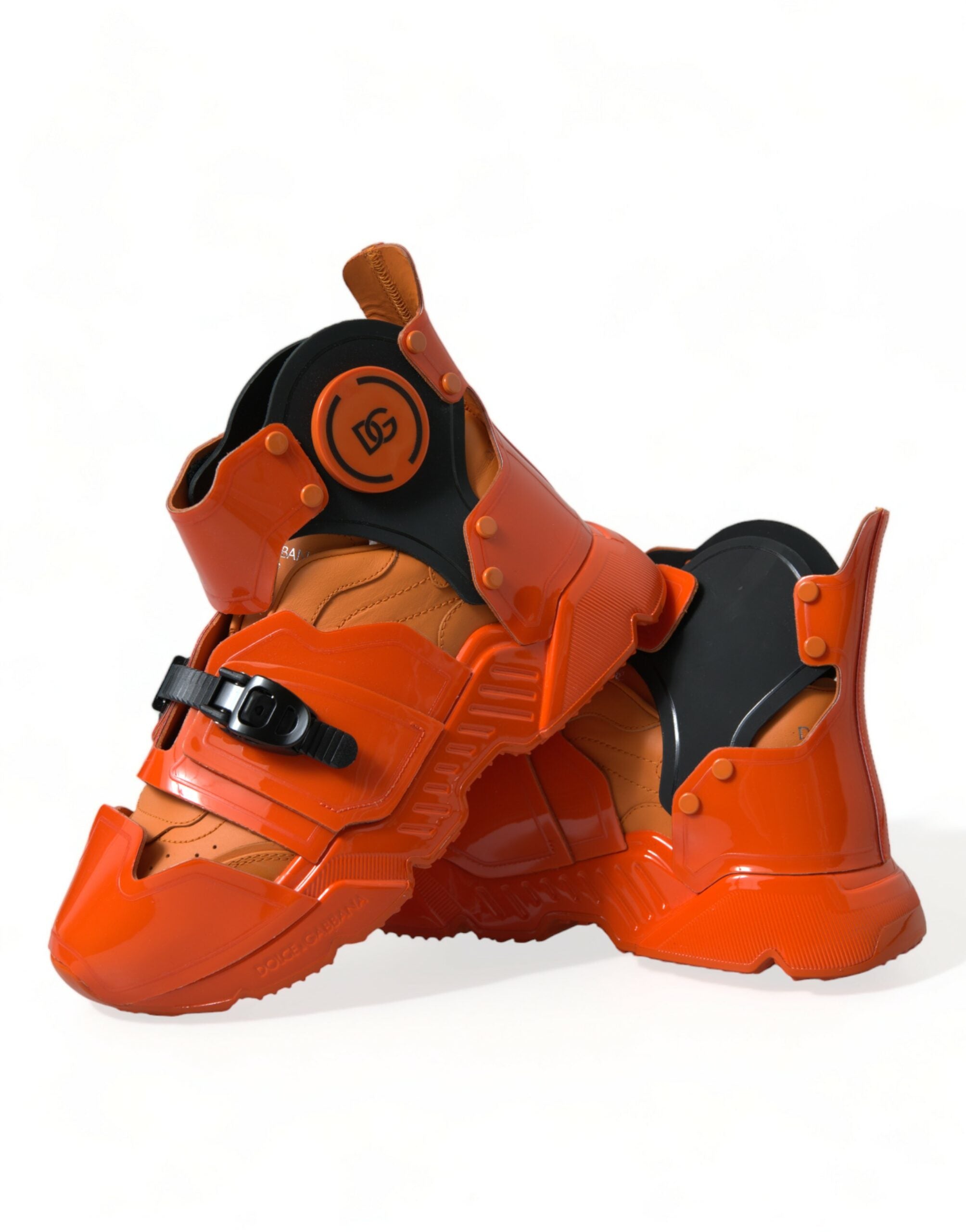 Orange Multi Panel Chunky High Top Sneakers Shoes - ventzia