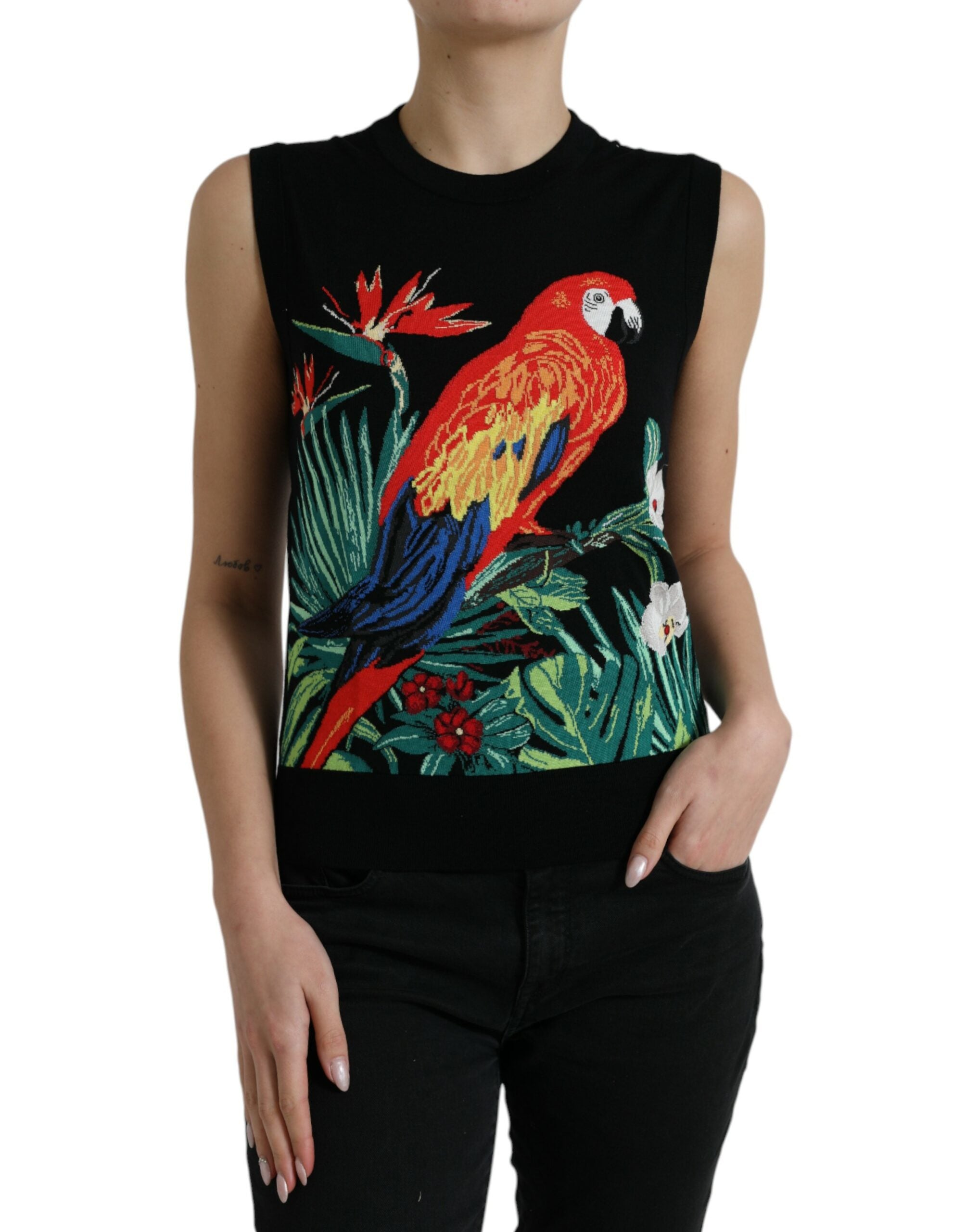 Black Jungle Crew Neck Sleeveless Tank Top - ventzia