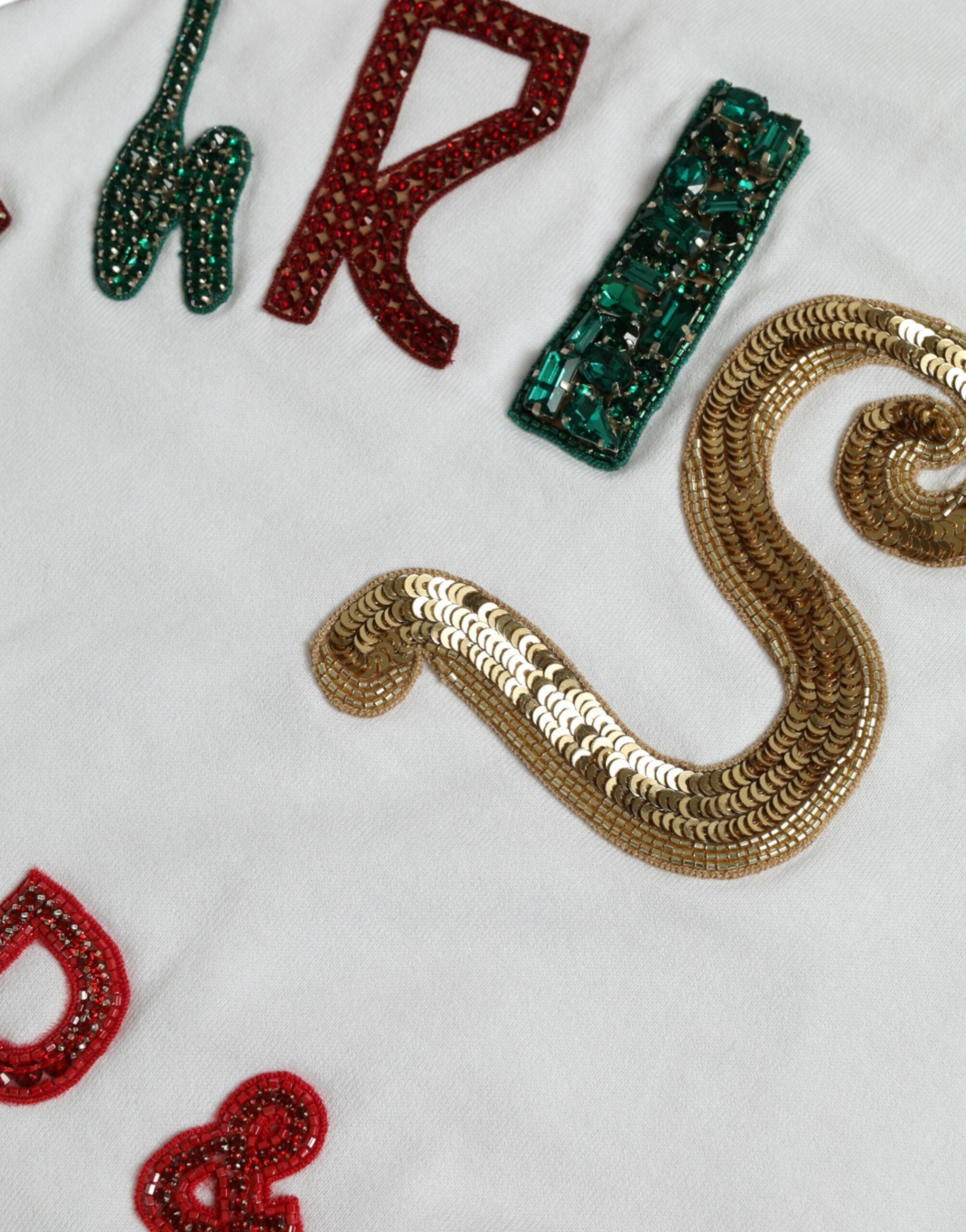 White Cotton Christmas Sequin Fur T-shirt - ventzia