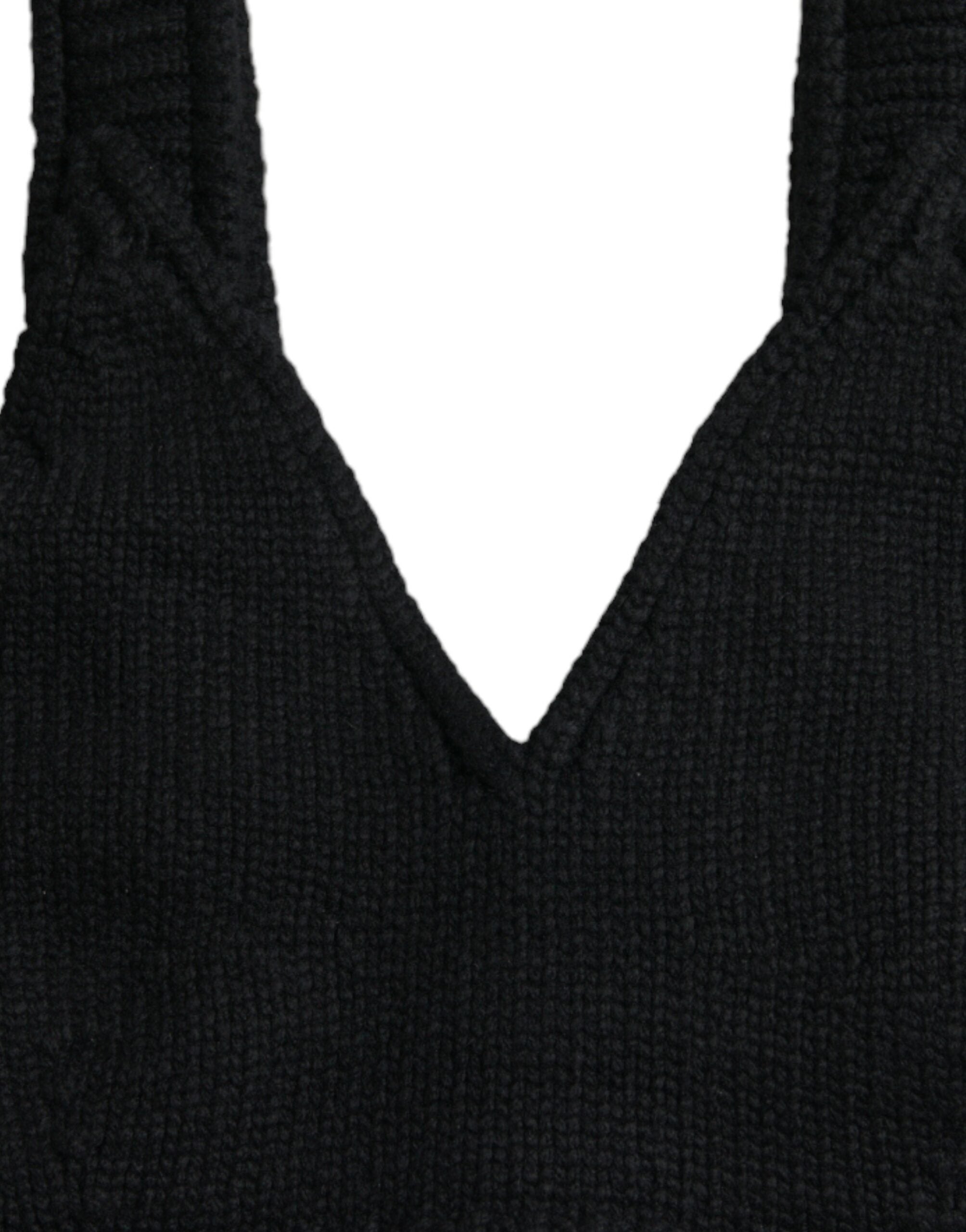Black Cropped Cashmere V-neck Bustier Top - ventzia