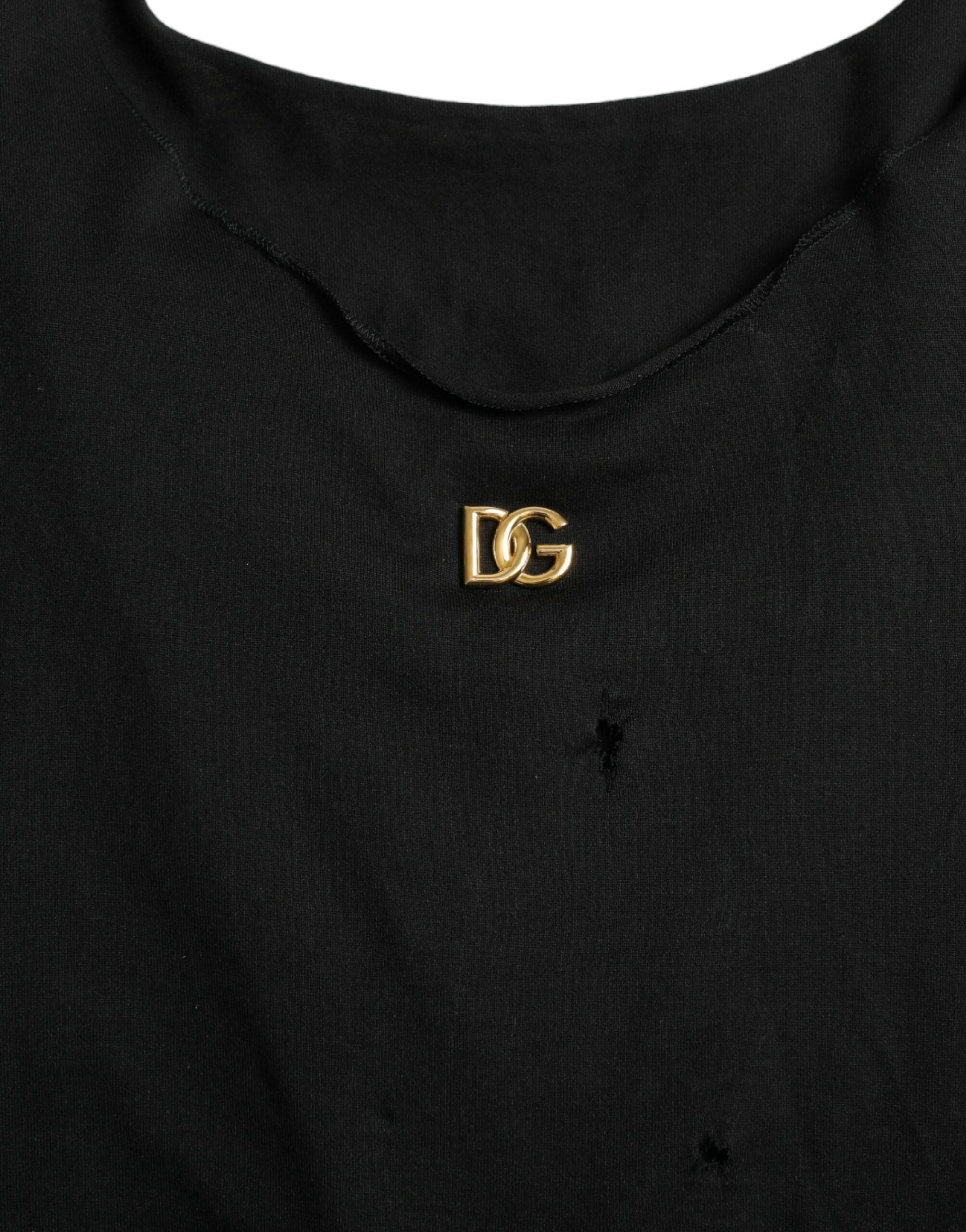 Black Cotton Lace Up Logo Round Neck Tank Top - ventzia