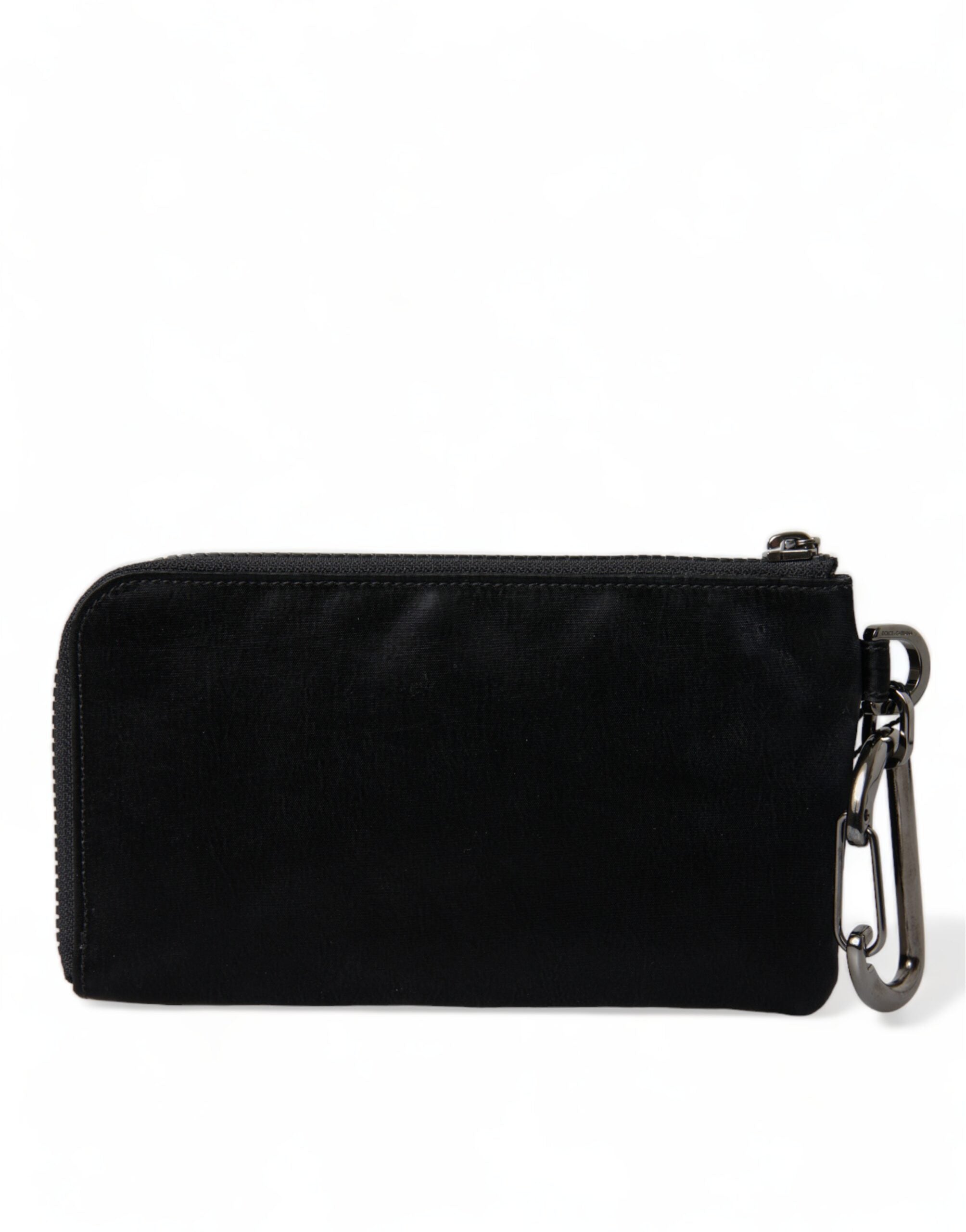 Black Nylon Logo Plaque Keyring Pouch Clutch Bag - ventzia